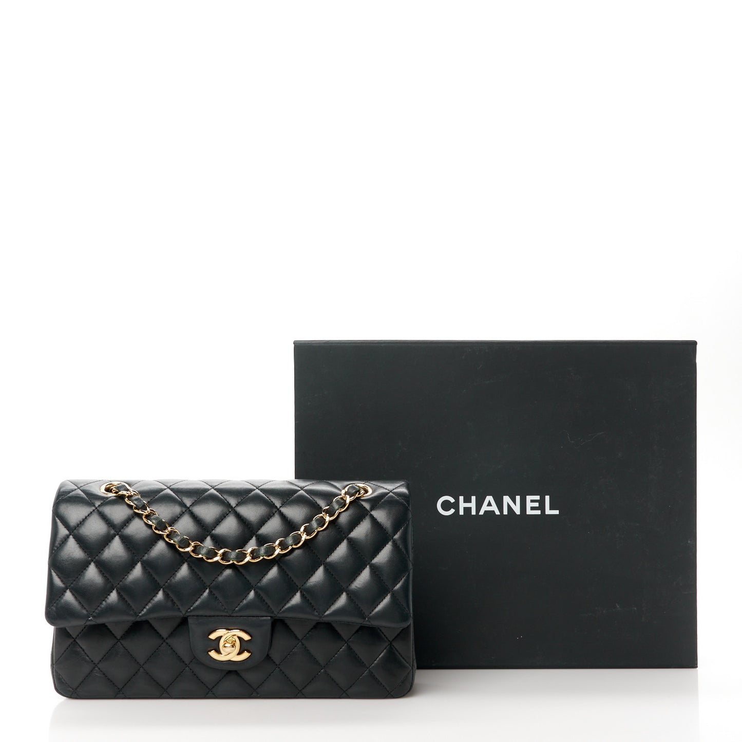 Lambskin Quilted Medium Double Flap Black