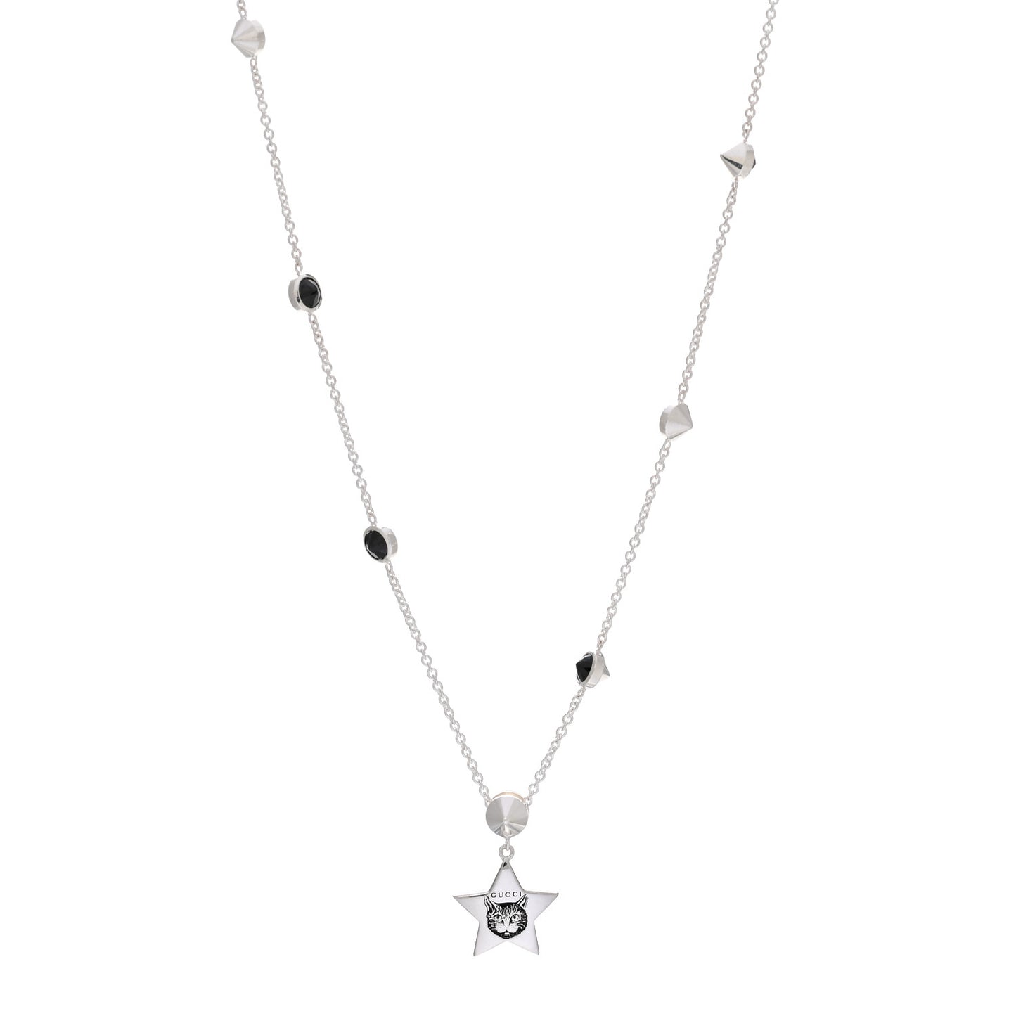 Sterling Silver Black Spinel Blind For Love Star Pendant Necklace