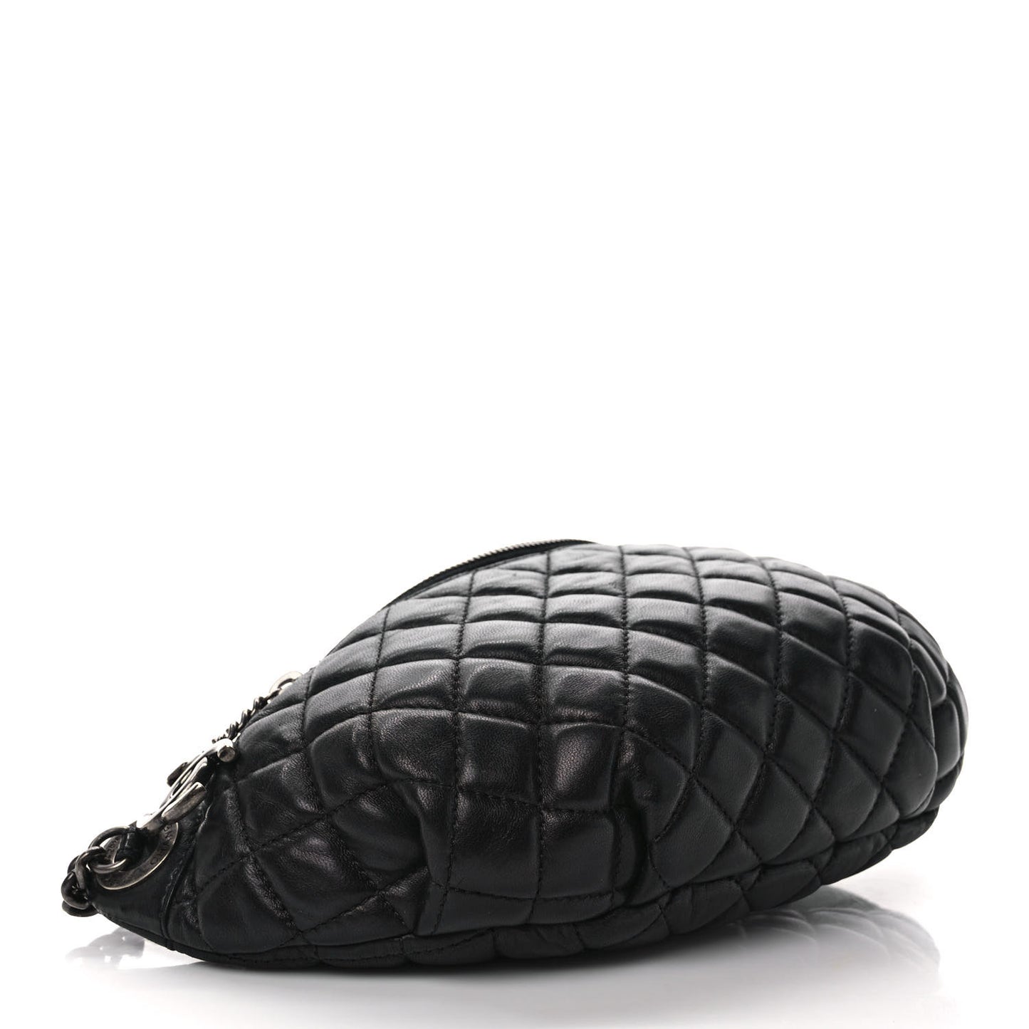Lambskin Quilted Banane Waist Bag Fanny Pack Black