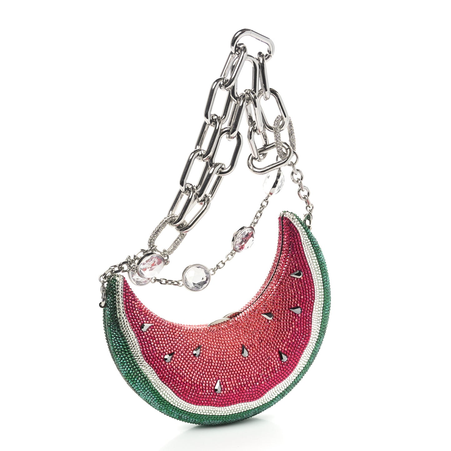 Crystal Watermelon Crescent Minaudiere Clutch