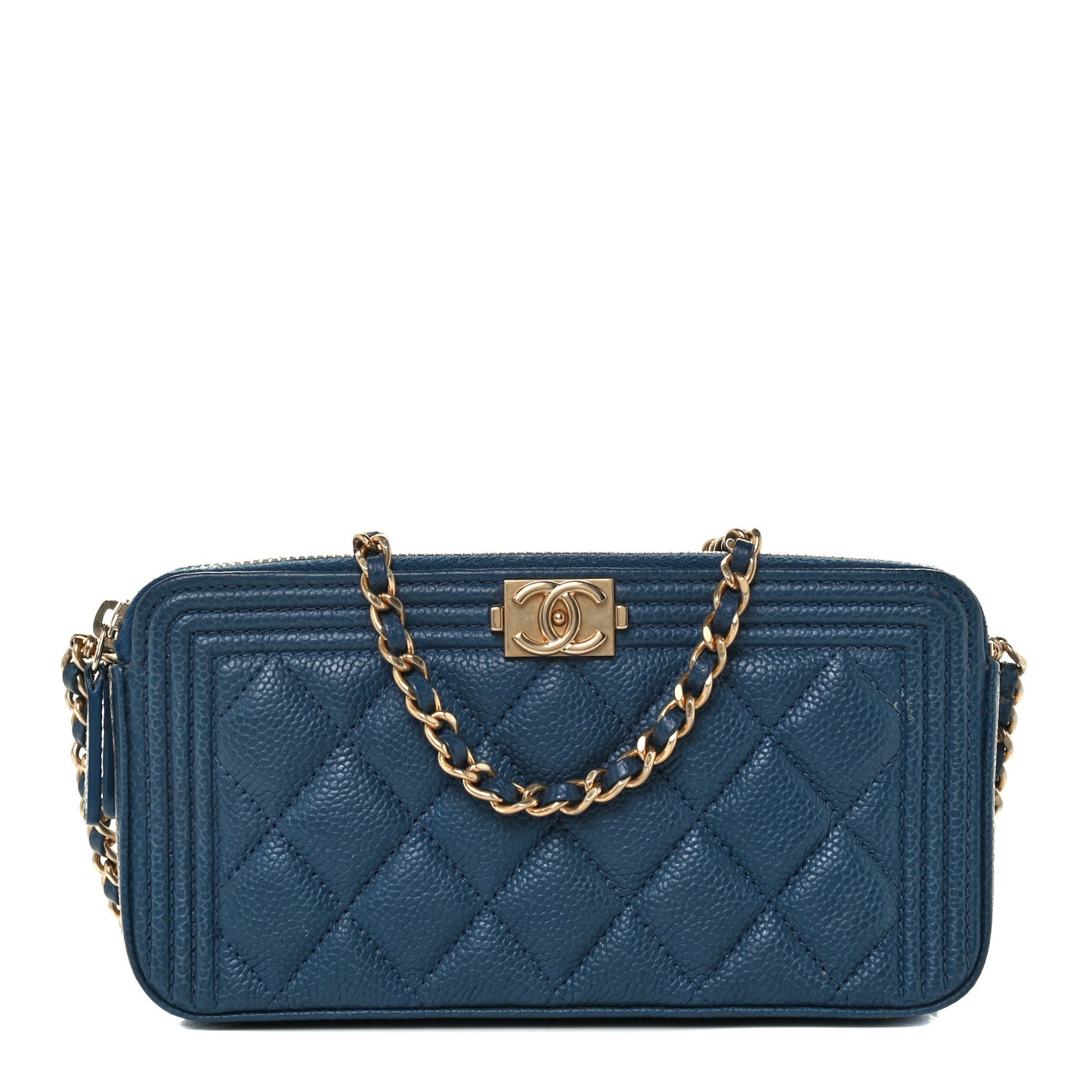 Caviar Quilted Small Boy Clutch With Chain Blue