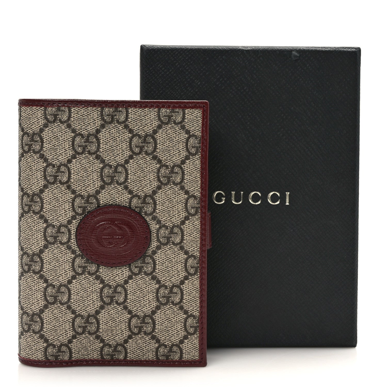 Gucci GG Supreme Monogram Azalea Calfskin Retro Interlocking G Passport Case Beige Red 7 of 7