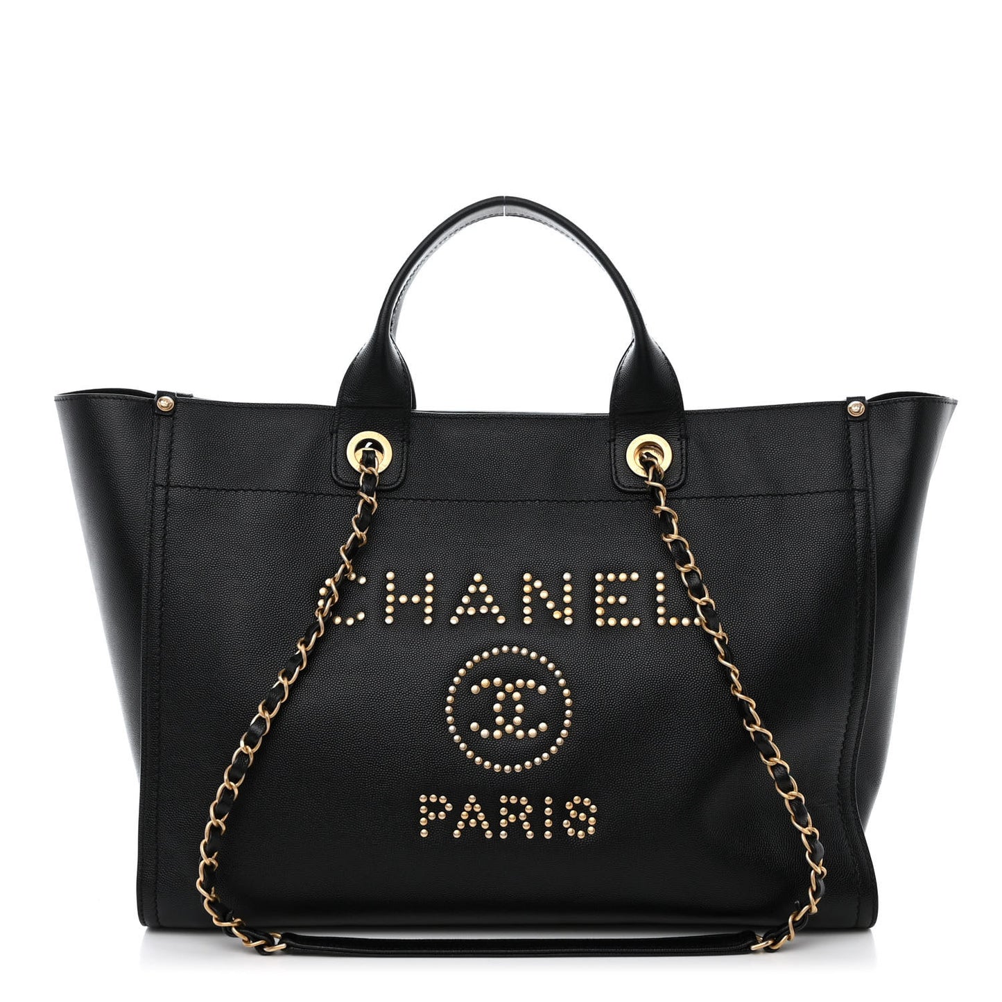 Caviar Medium Studded Deauville Tote Black