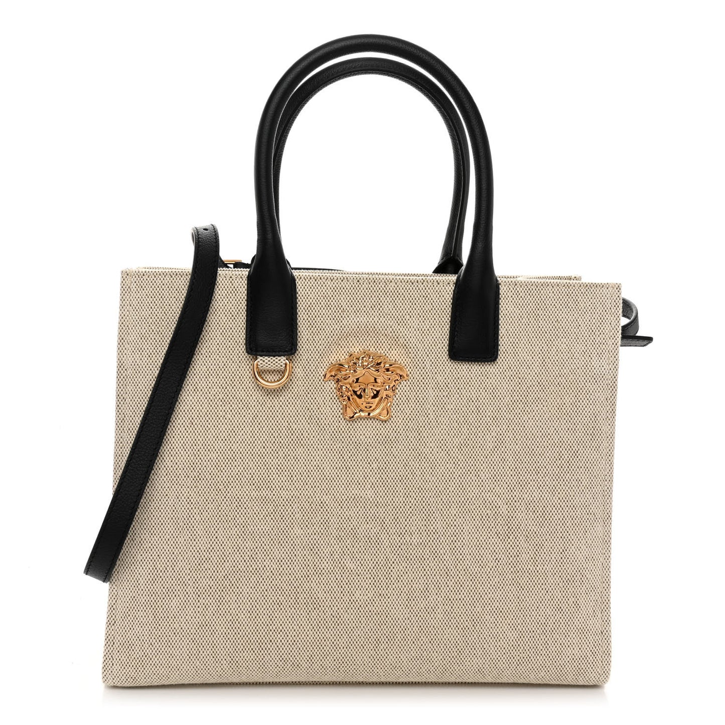 Canvas Calfskin La Medusa Small Tote Beige