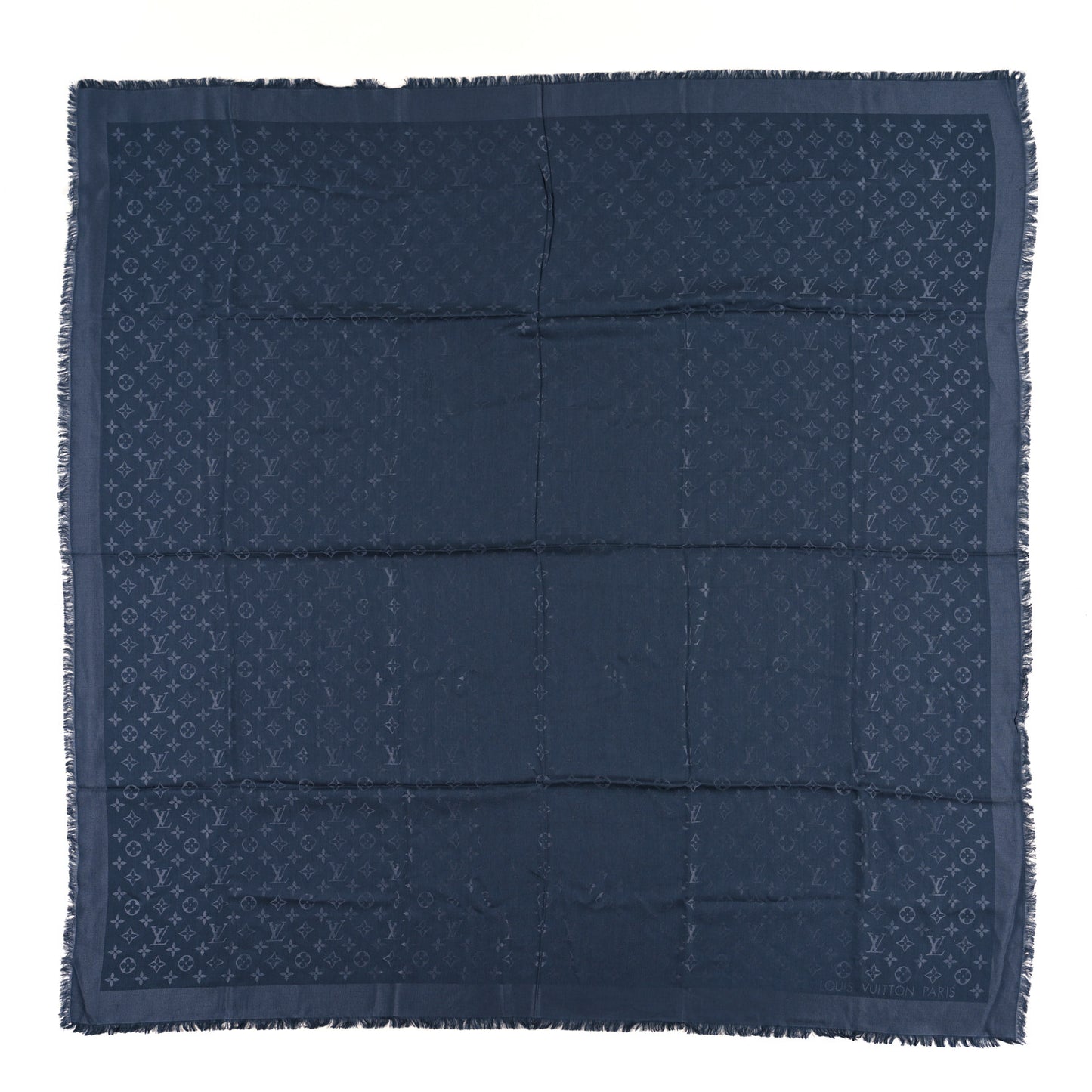 Silk Lurex Wool Monogram Shine Shawl Charcoal Blue