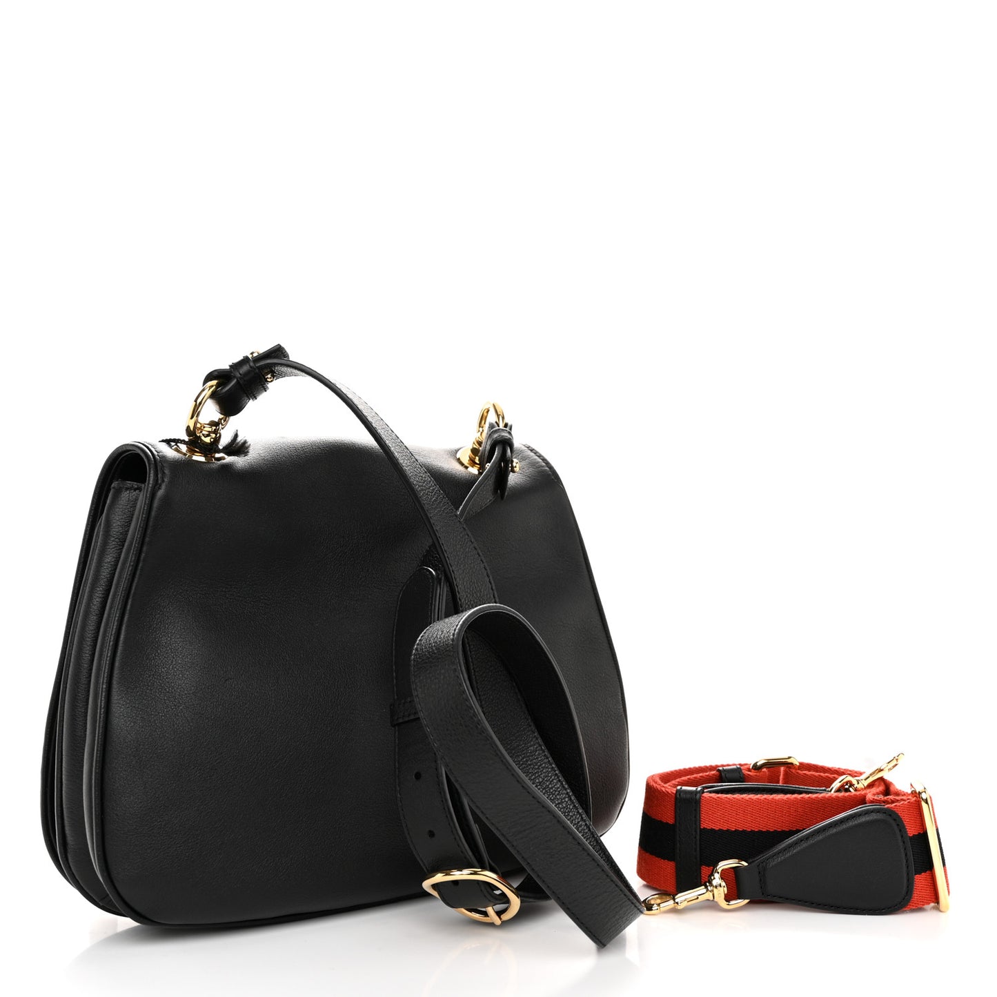Roxy Calfskin Web Medium Blondie Shoulder Flap Bag Black