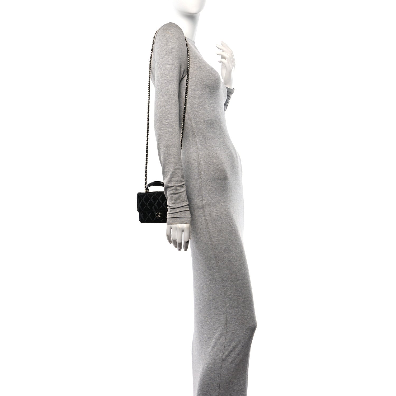 Chanel Patent Calfskin Quilted Flap Phone Holder With Chain Black 2 of 13