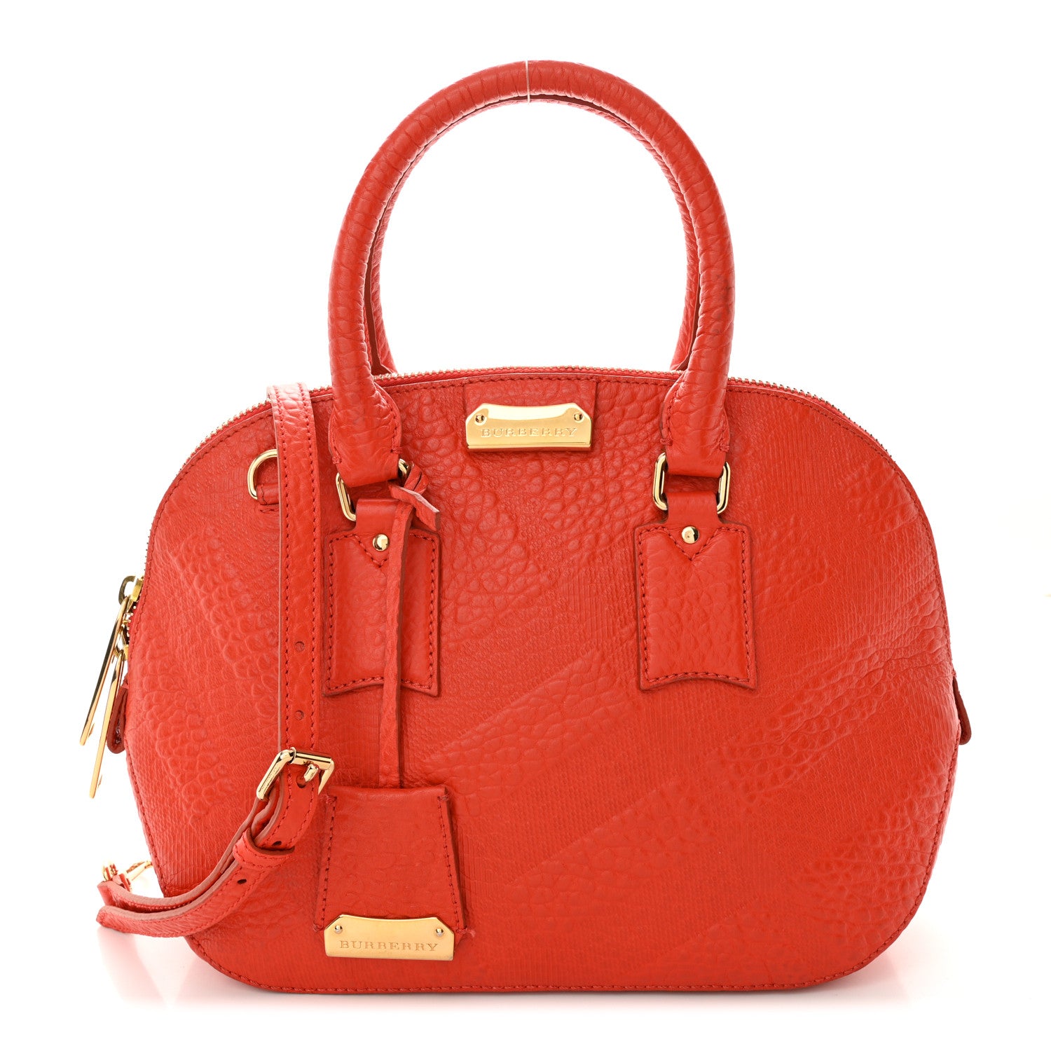 Burberry Heritage Grain Check Embossed Small Orchard Bowling Bag Orange 1 of 13