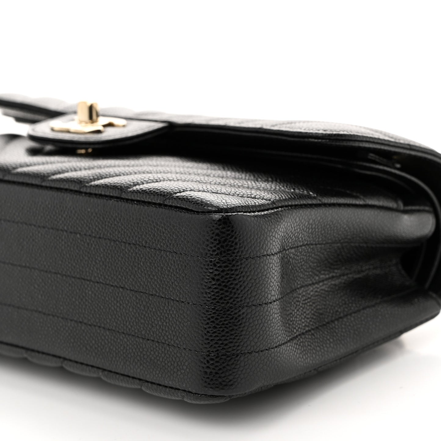Caviar Chevron Quilted Small Double Flap Black