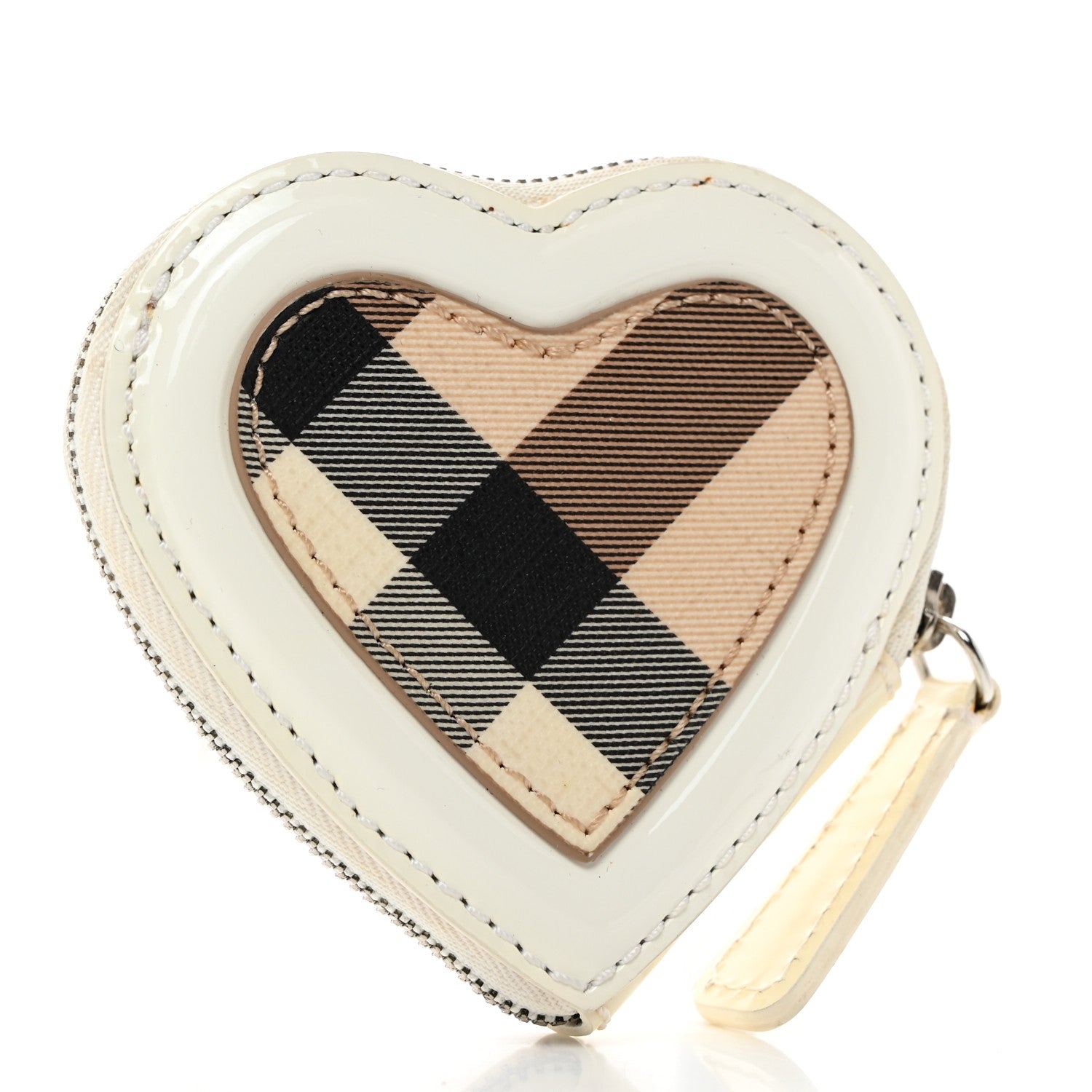 Burberry Patent Nova Check Heart Coin Case White 3 of 7