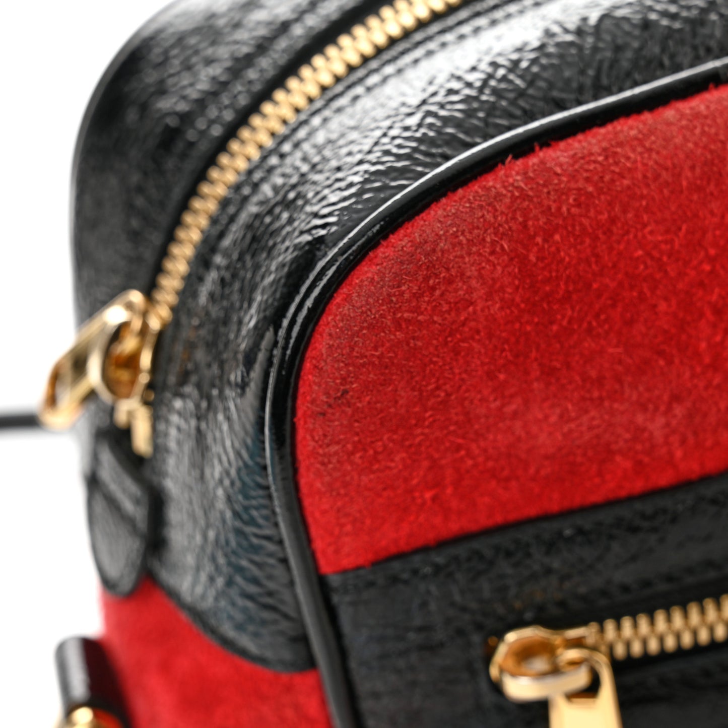 Suede Patent Web Small Ophidia Shoulder Bag Hibiscus Red Black