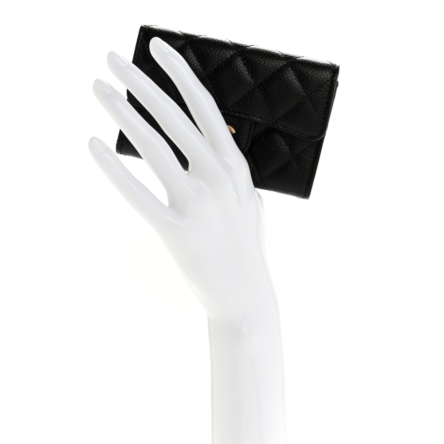 Caviar Quilted Flap Card Holder Wallet Black