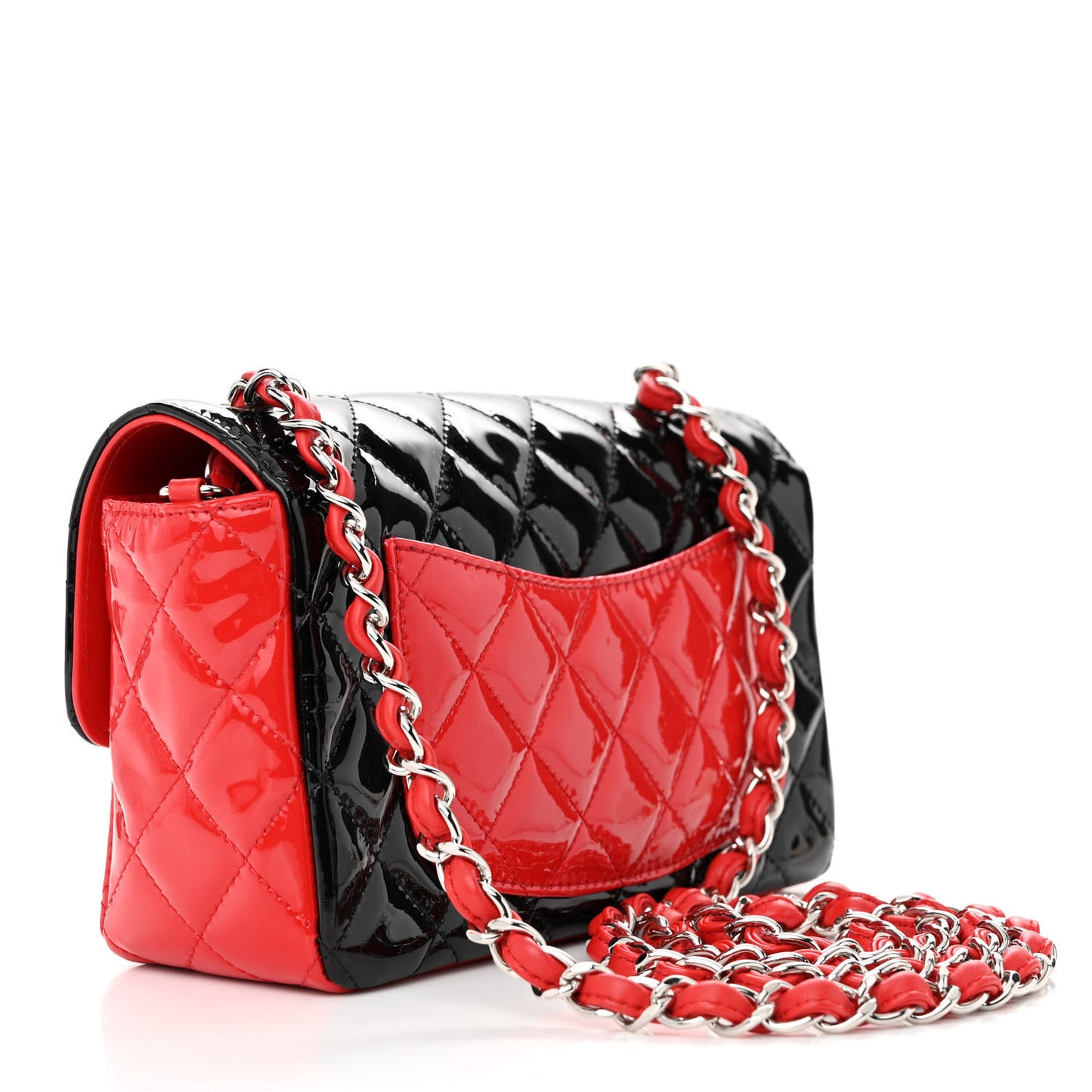 Patent Calfskin Quilted Bi-Color Mini Rectangular Flap Red Black