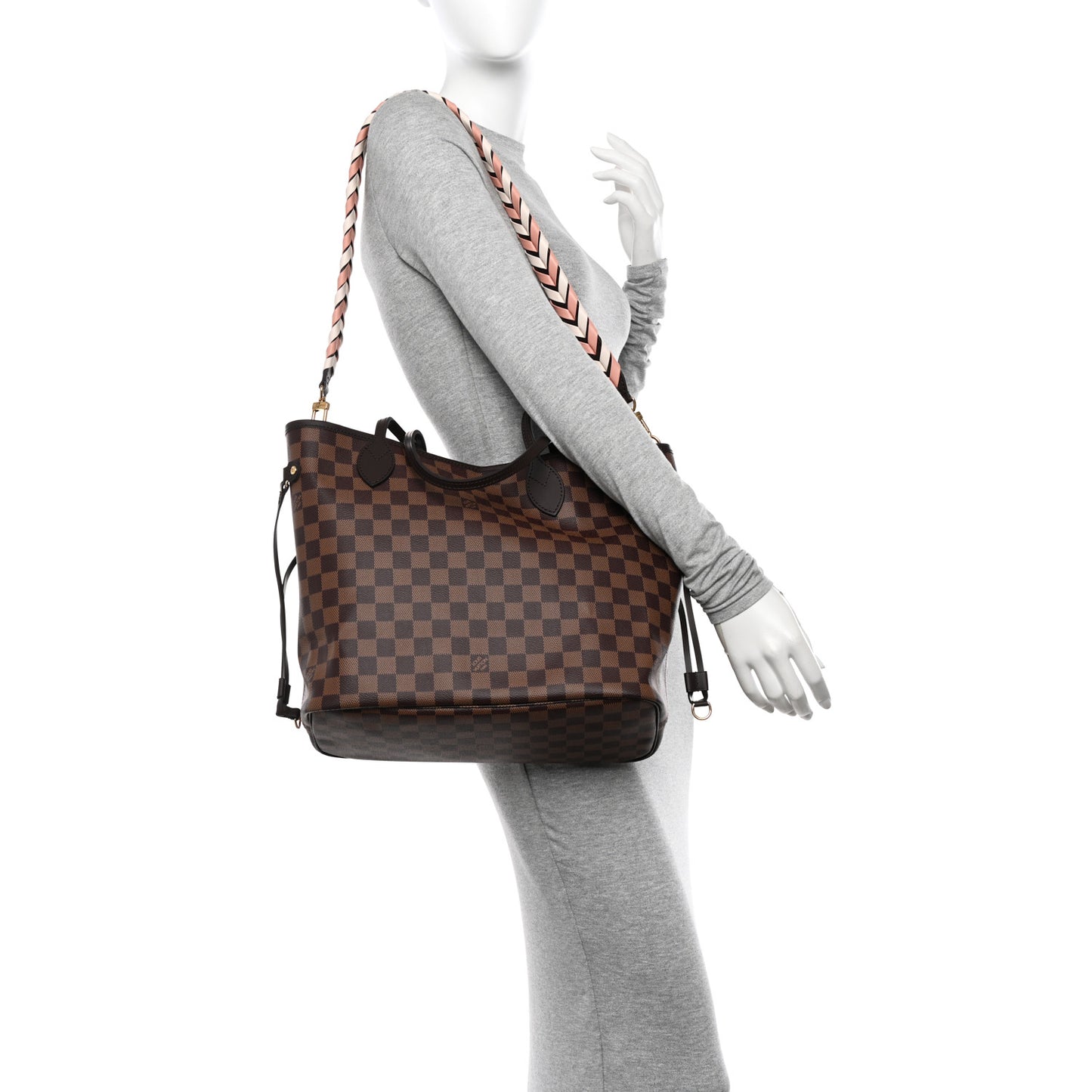 Damier Ebene Braided Neverfull MM Pink