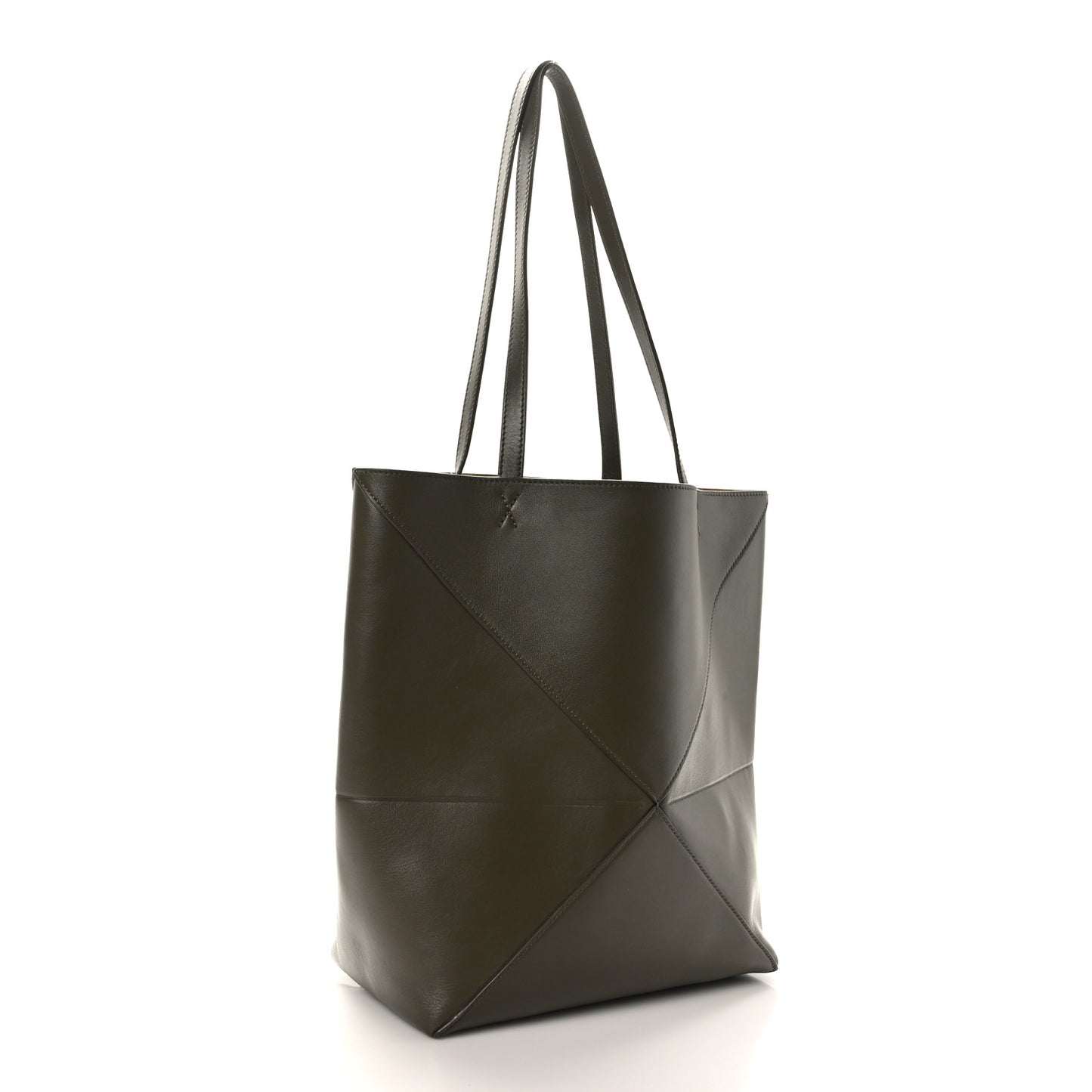 Shiny Calfskin Medium Puzzle Fold Tote Dark Khaki Green