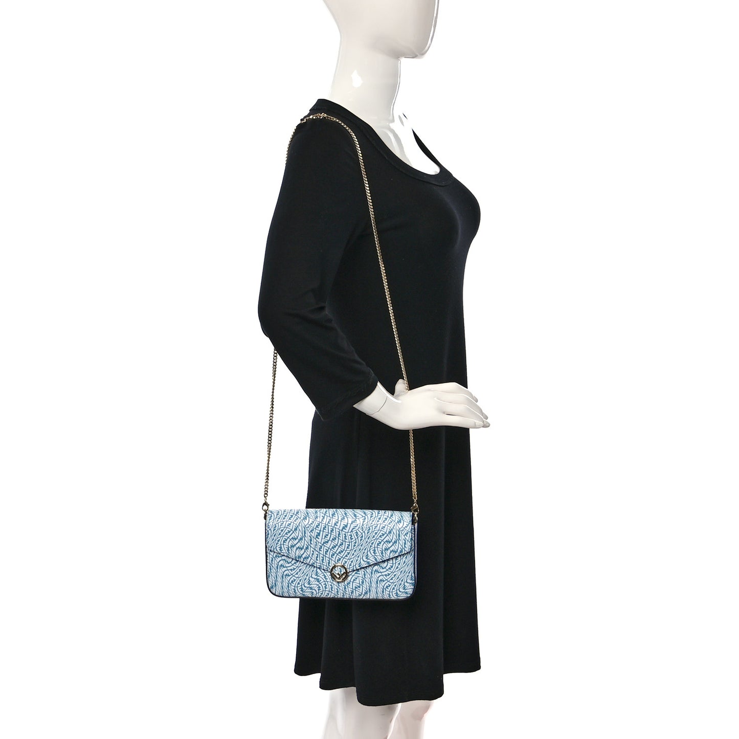 X SARAH COLEMAN Vitello Liberty Ceylon F is Fendi Micro FF Vertigo Embossed Envelope Wallet on Chain with Pouches Cyber Blue White