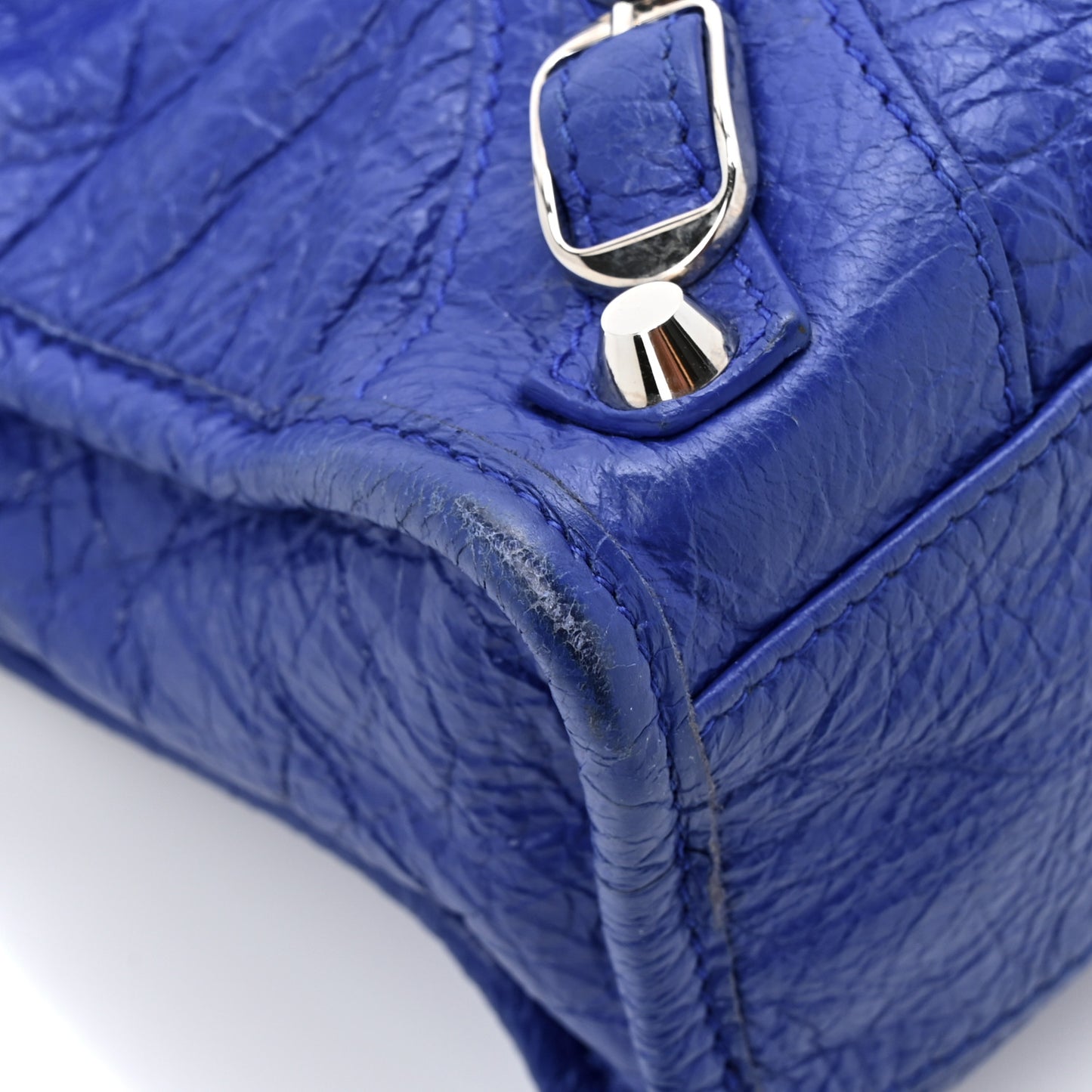 Agneau Classic Silver Hardware Mini City Logo Strap Bleu Electric Black