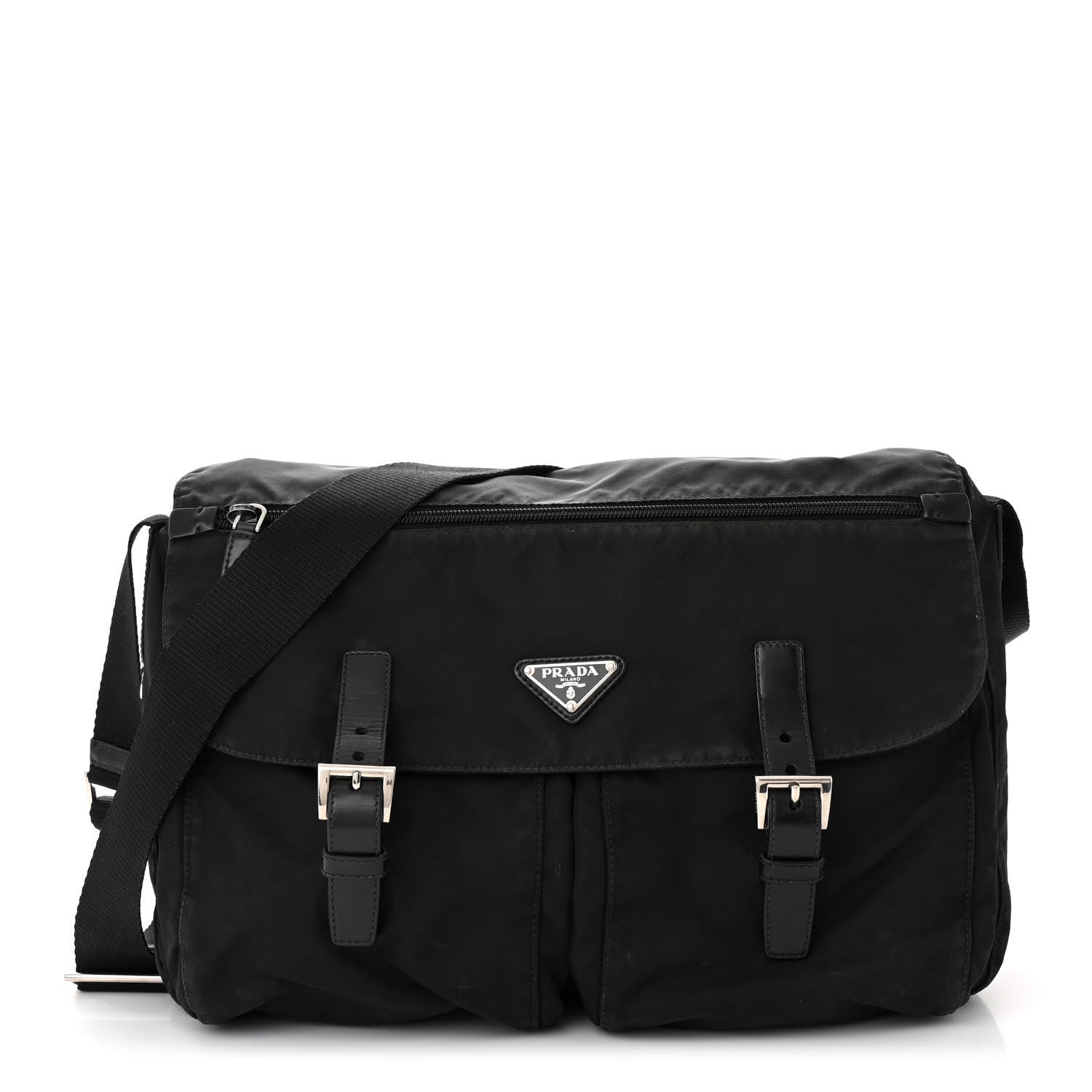 Prada Tessuto Nylon Saffiano Vela Messenger Bag Black 1 of 11