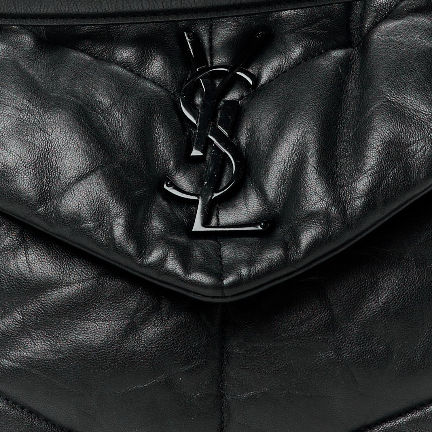 Saint Laurent Lambskin Quilted Monogram Monochrome Medium Loulou Puffer Chain Satchel Black 9 of 12