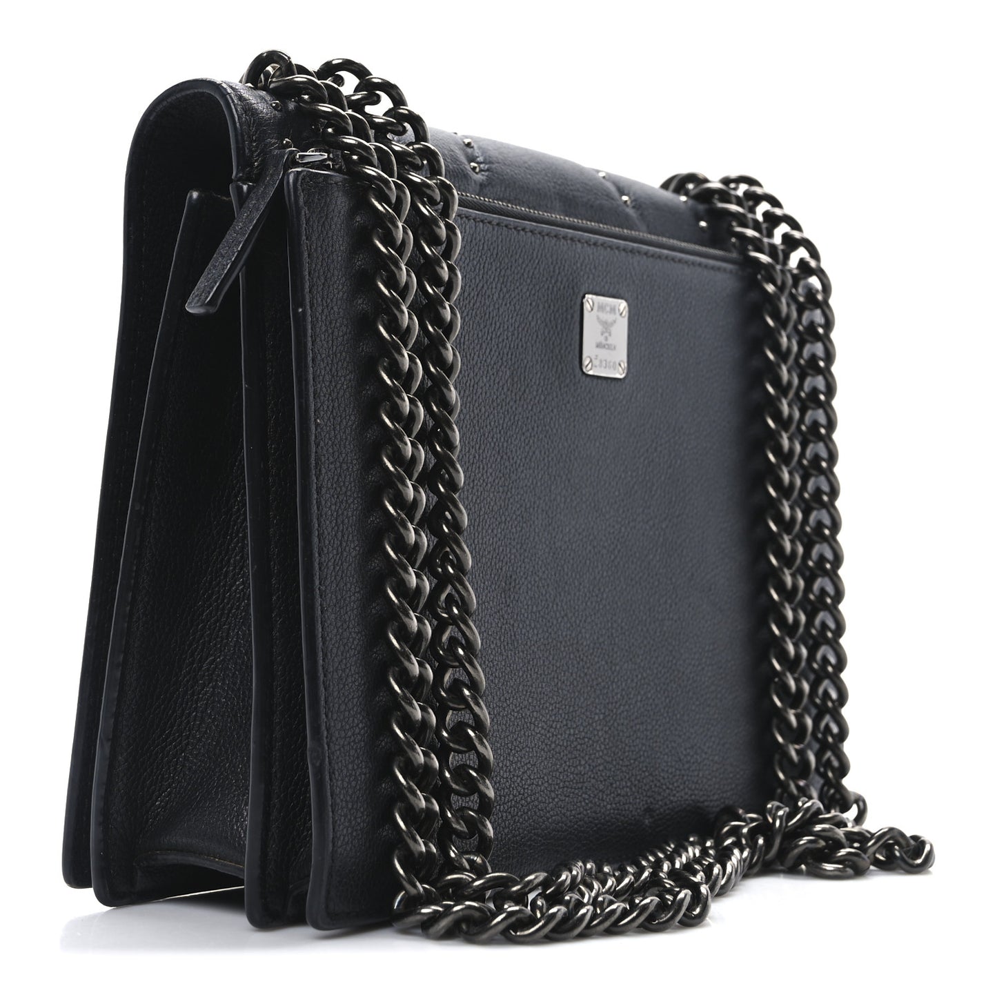 Calfskin Stud Disco Flap Crossbody Bag Black