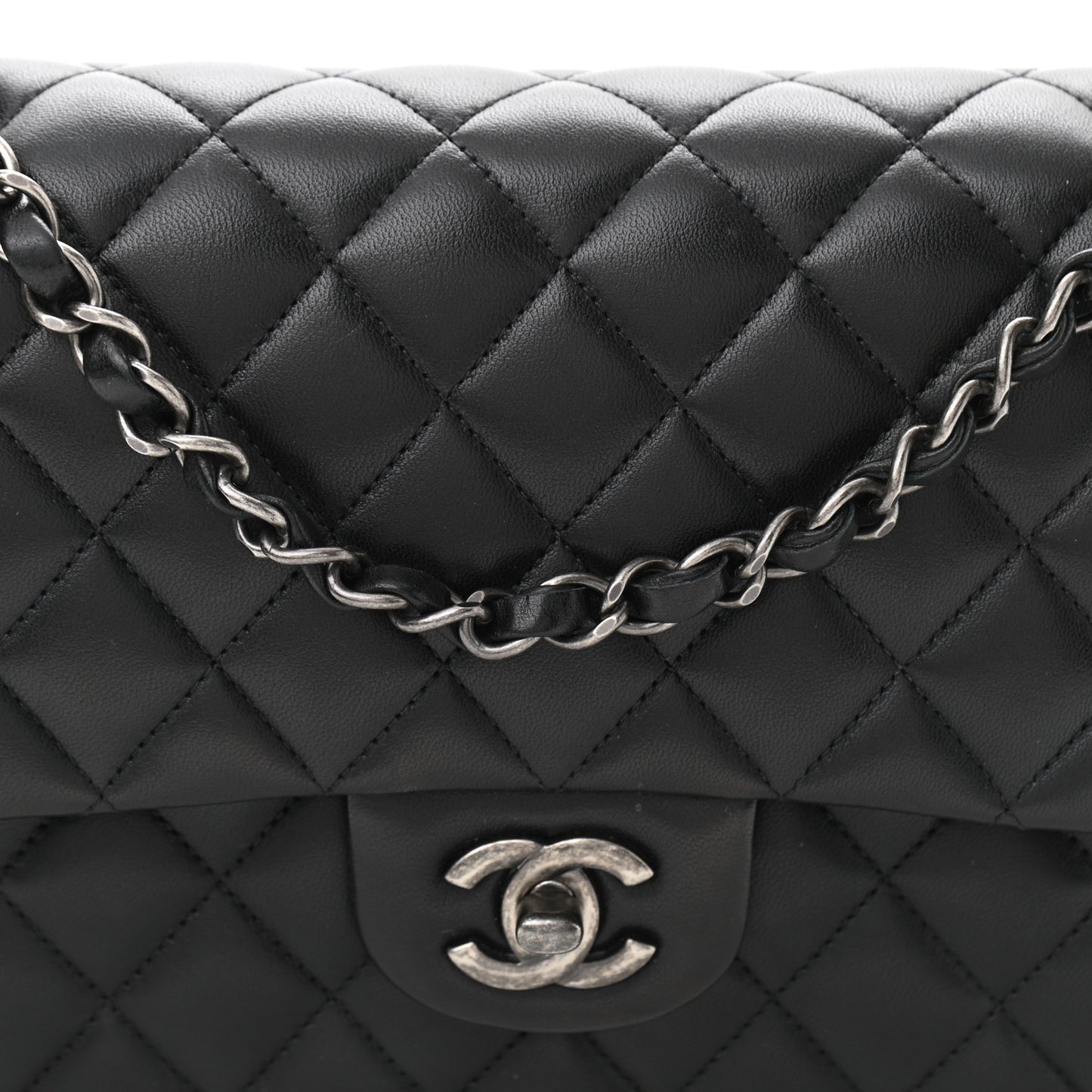 Lambskin Quilted Medium Double Flap Black