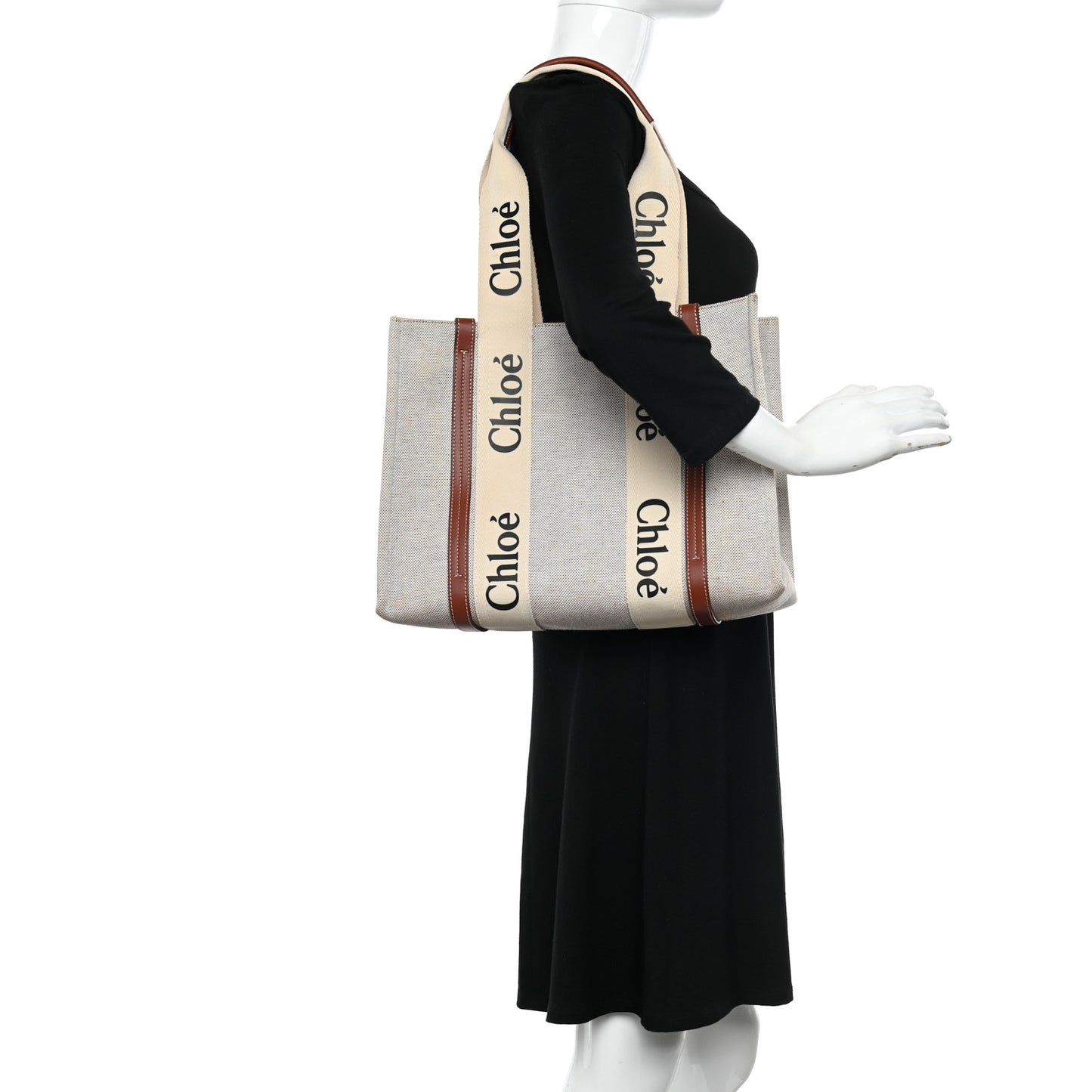 Cotton Calfskin Medium Woody Ribbon Tote White Brown