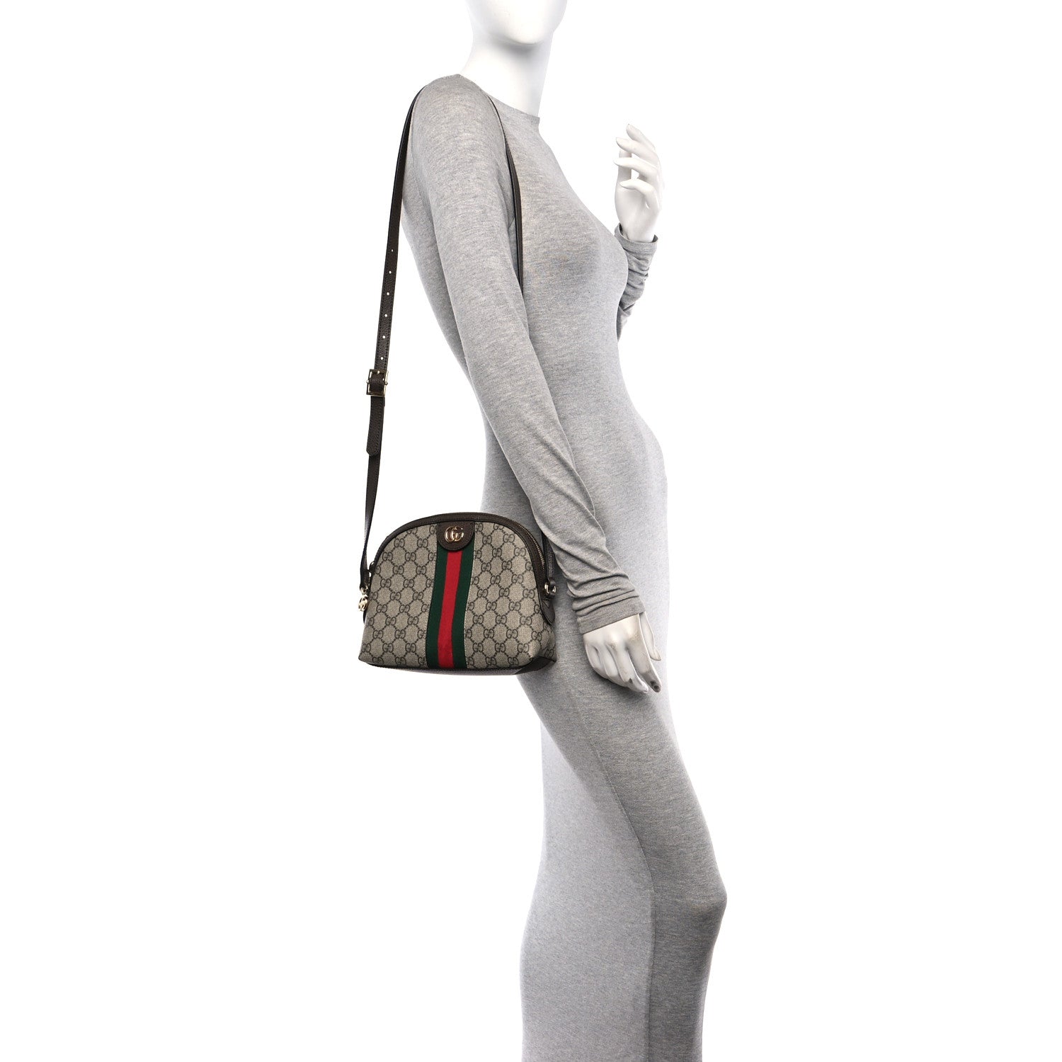 Gucci GG Supreme Monogram Textured Dollar Calfskin Web Small Ophidia Dome Shoulder Bag Beige Ebony New Acero 2 of 10