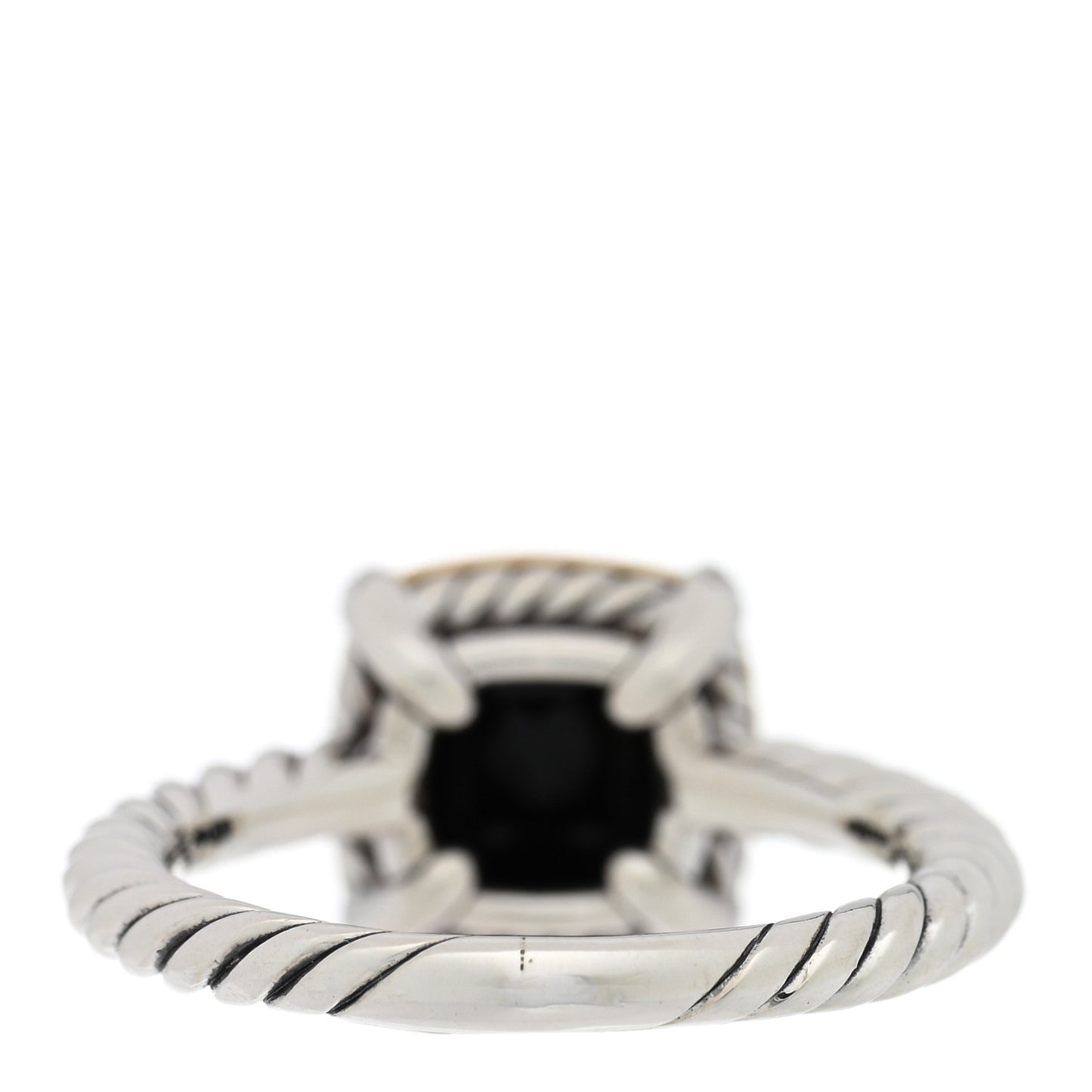Sterling Silver 18K Yellow Gold Diamond Black Onyx 7mm Petite Chatelaine Ring 51 5.75