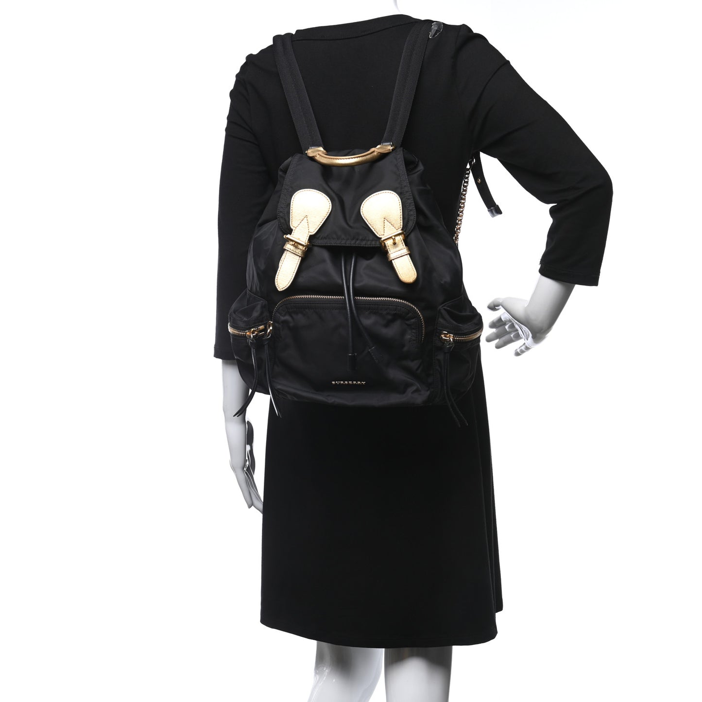 Nylon Medium Rucksack Runway Backpack Black Gold