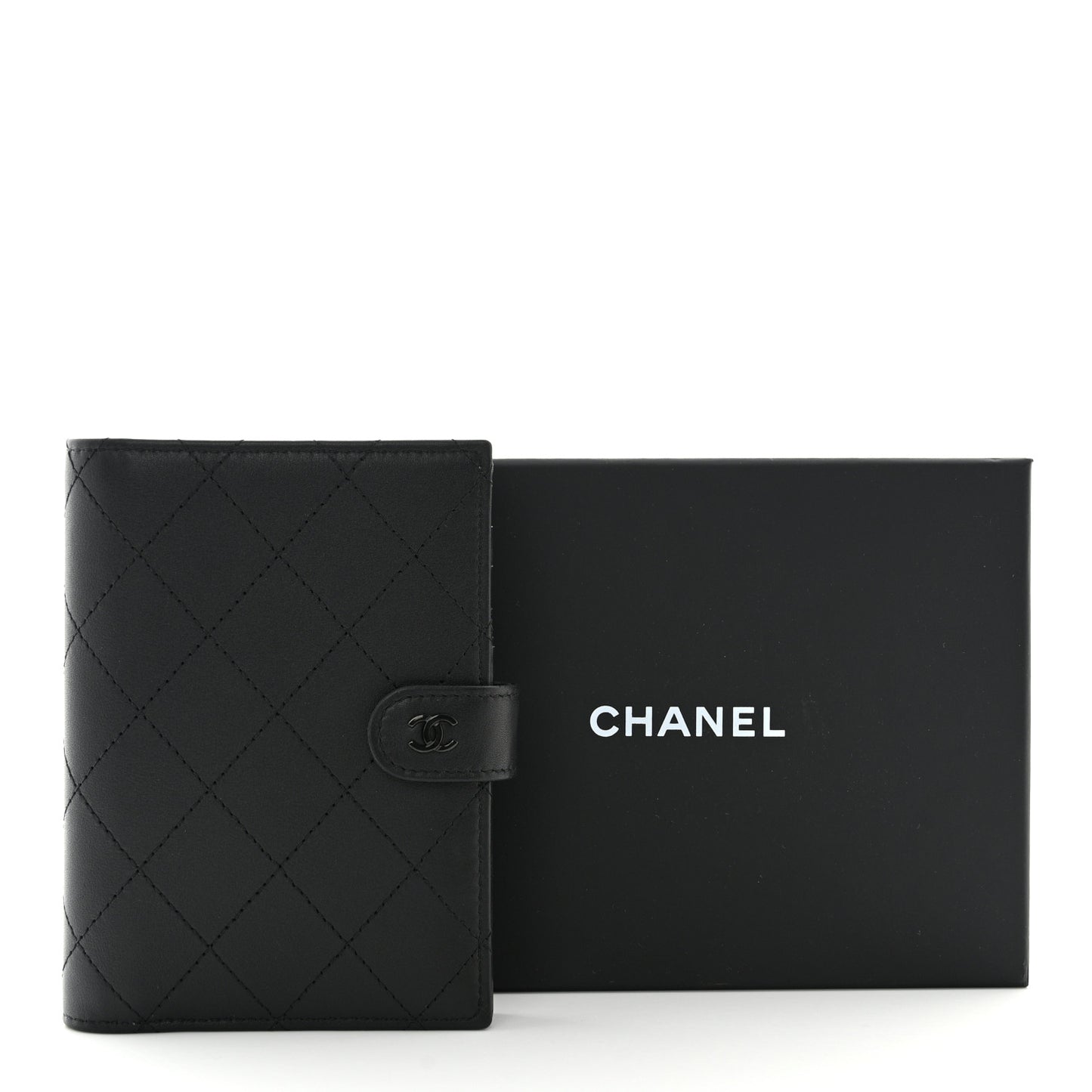 Grained Calfskin Quilted passport Holder Wallet So Black