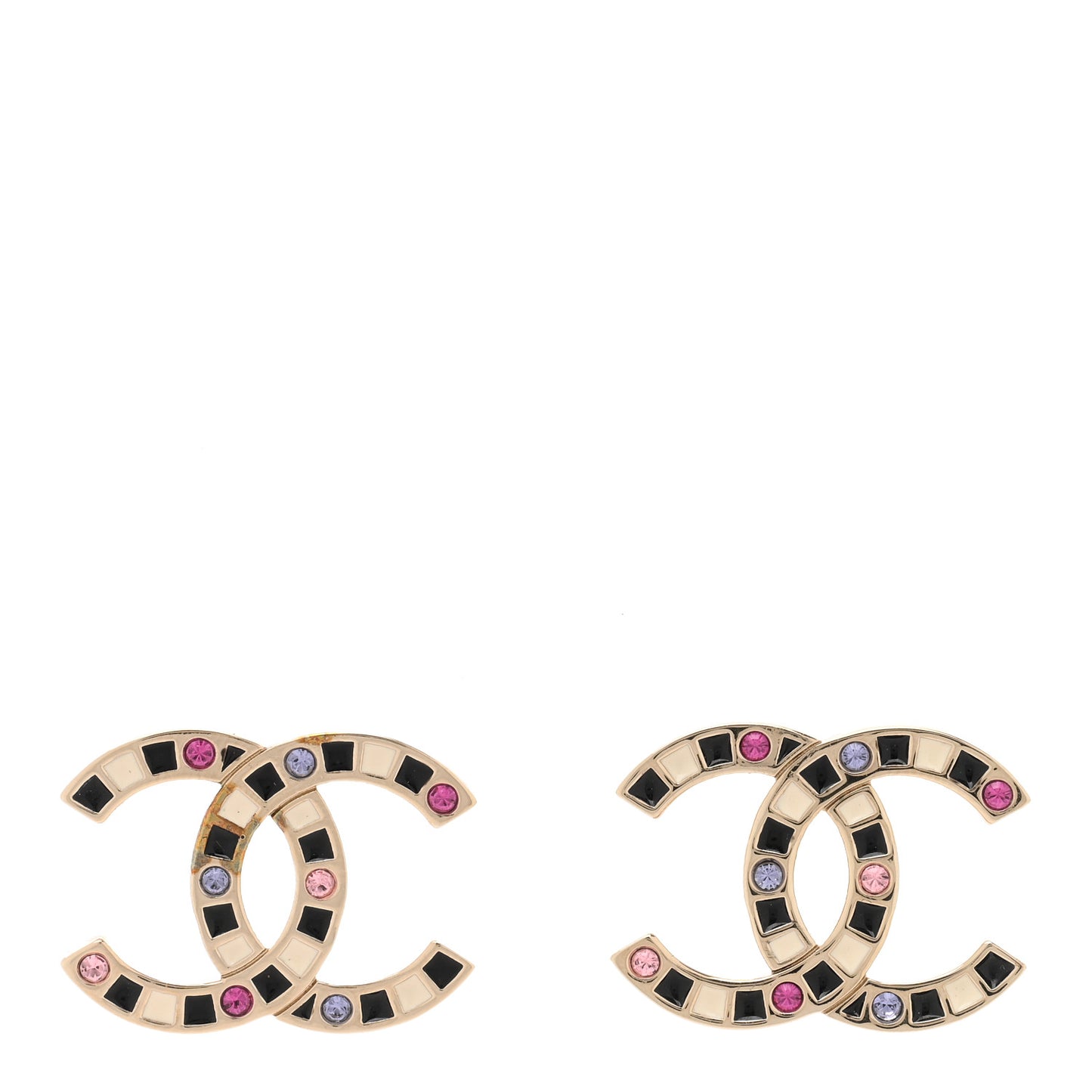 Crystal Enamel Large CC Earrings Gold Black White Pink