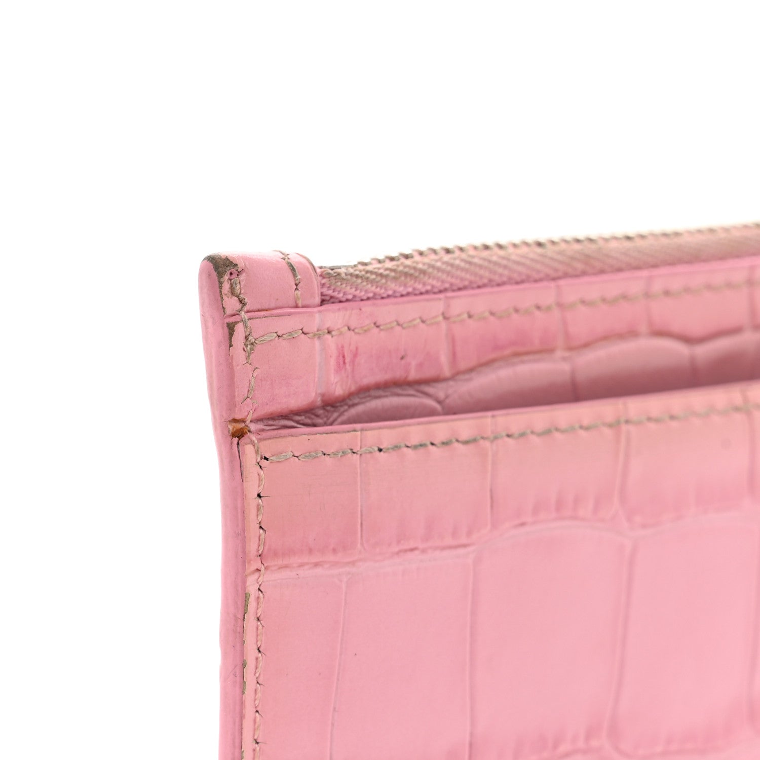 Balenciaga Shiny Calfskin Logo Crocodile Embossed Large Cash Long Coin Card Holder Pink Black 7 of 8
