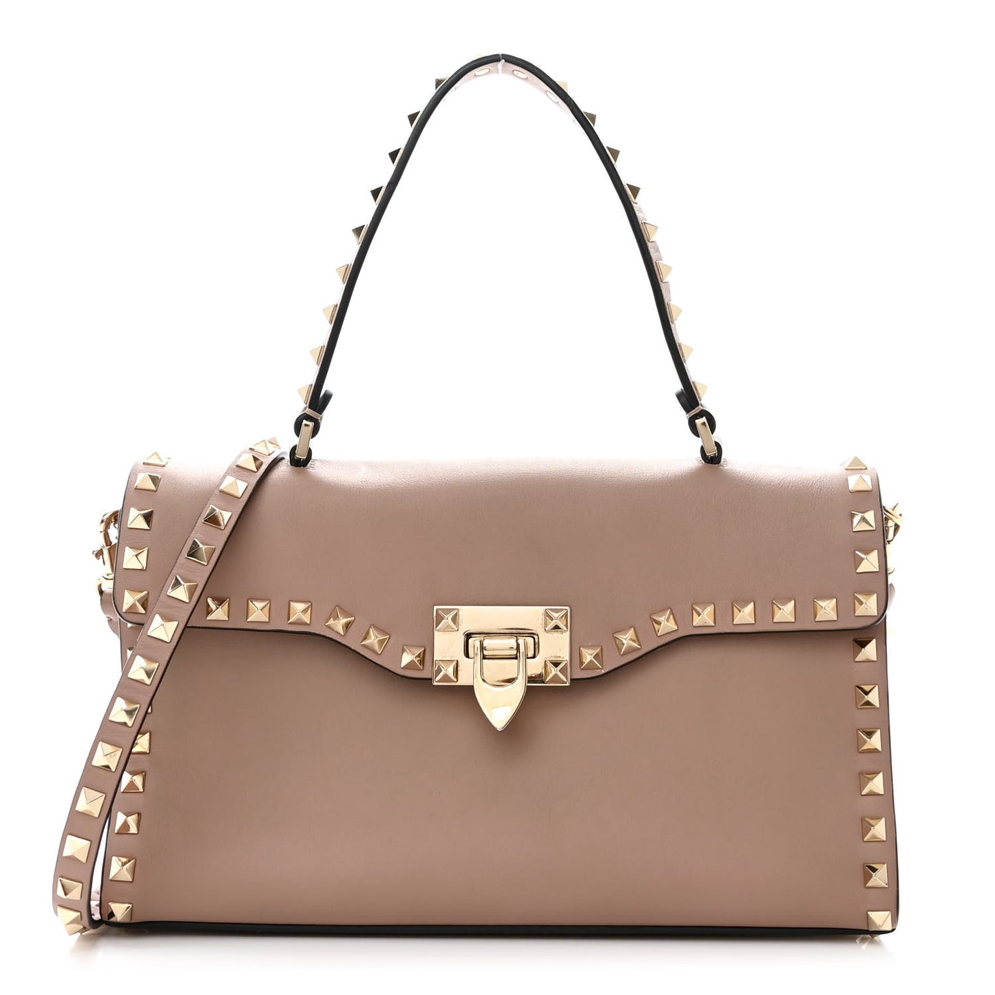 Vitello Small Rockstud Single Handle Flap Bag Poudre