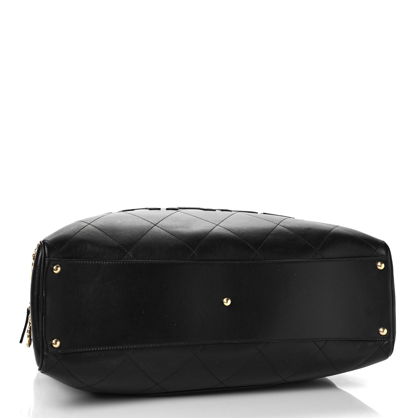 Calfskin Stitched Maxi Logo Bowling Bag Black