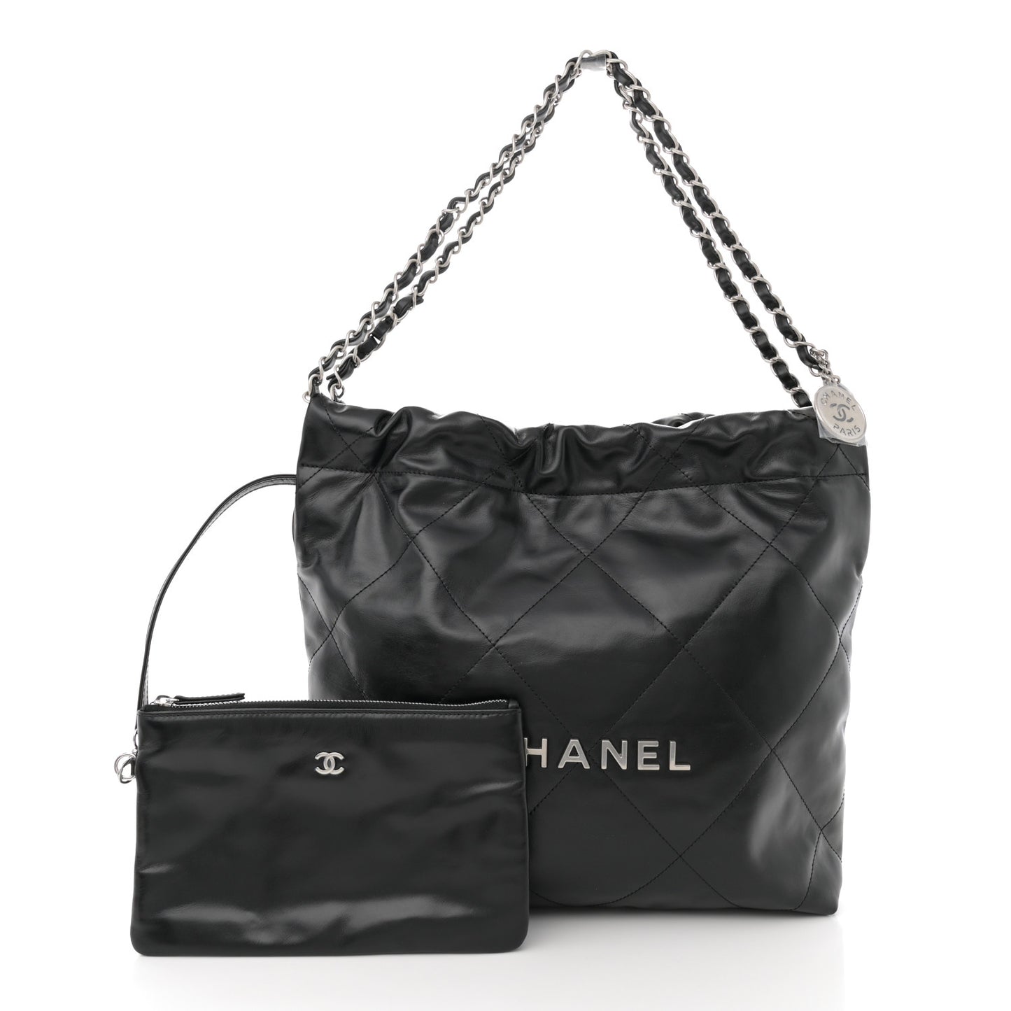 Shiny Calfskin Quilted Small Chanel 22 Black