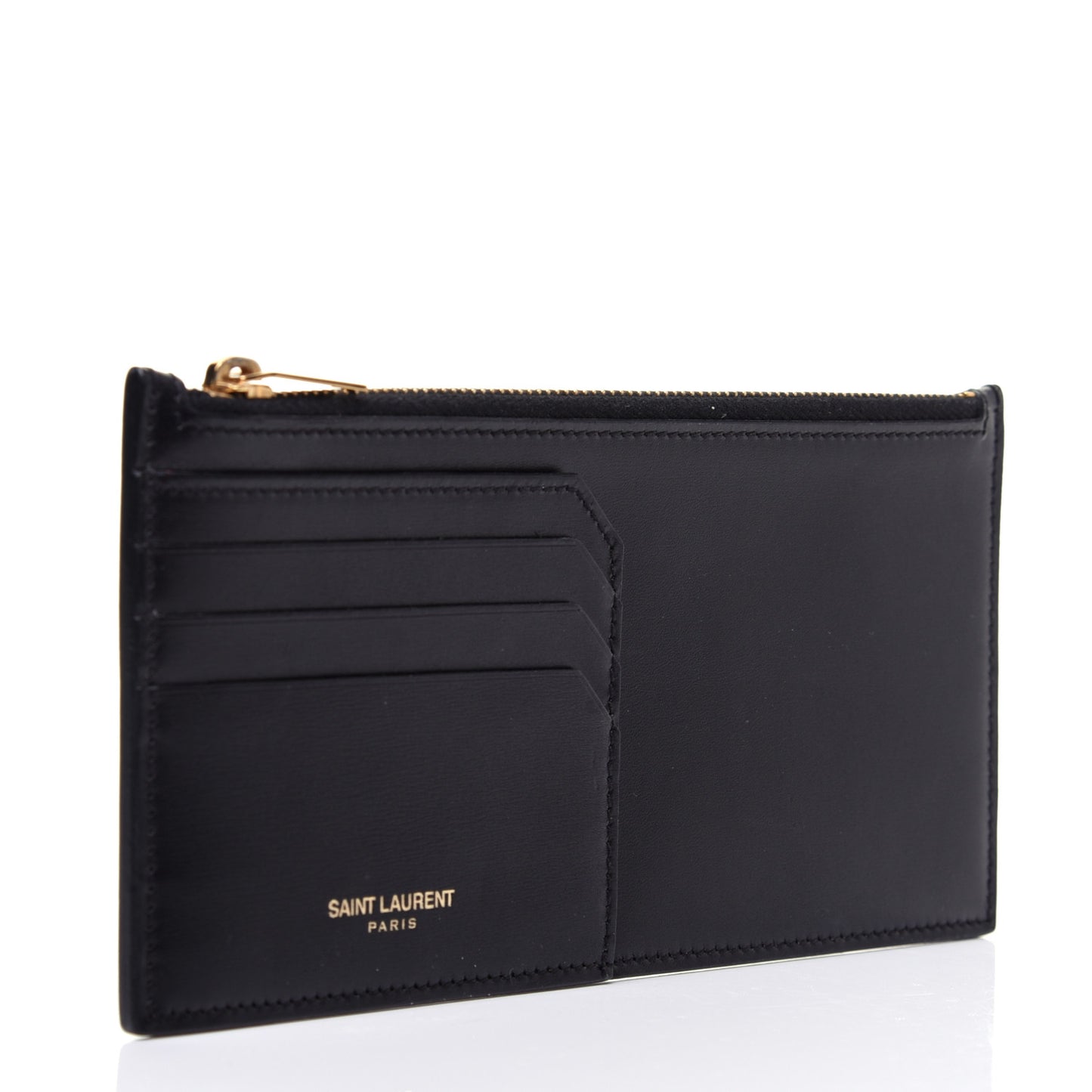 Calfskin 4 Fragments Zip Pouch Black