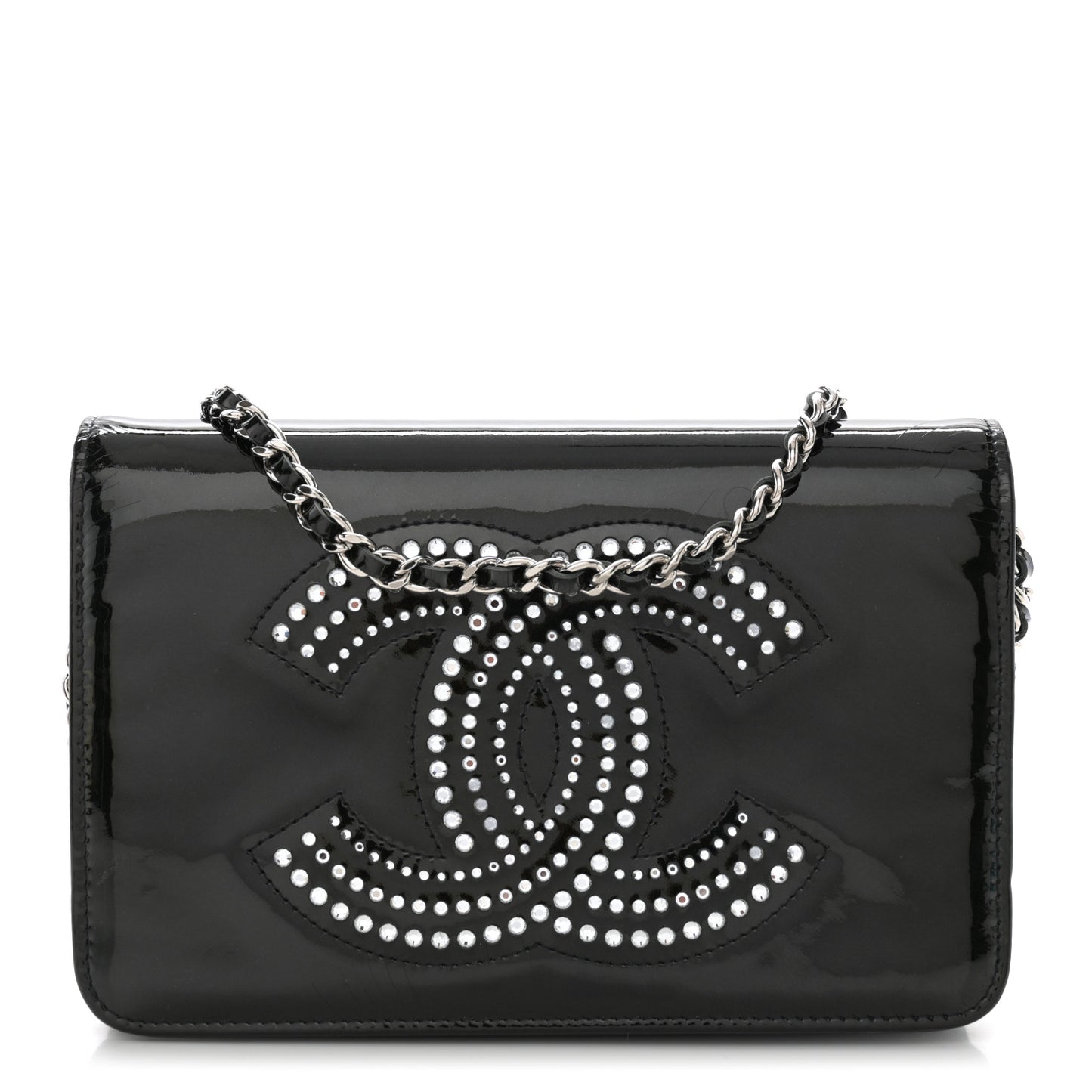 Patent Strass Wallet On Chain WOC Black