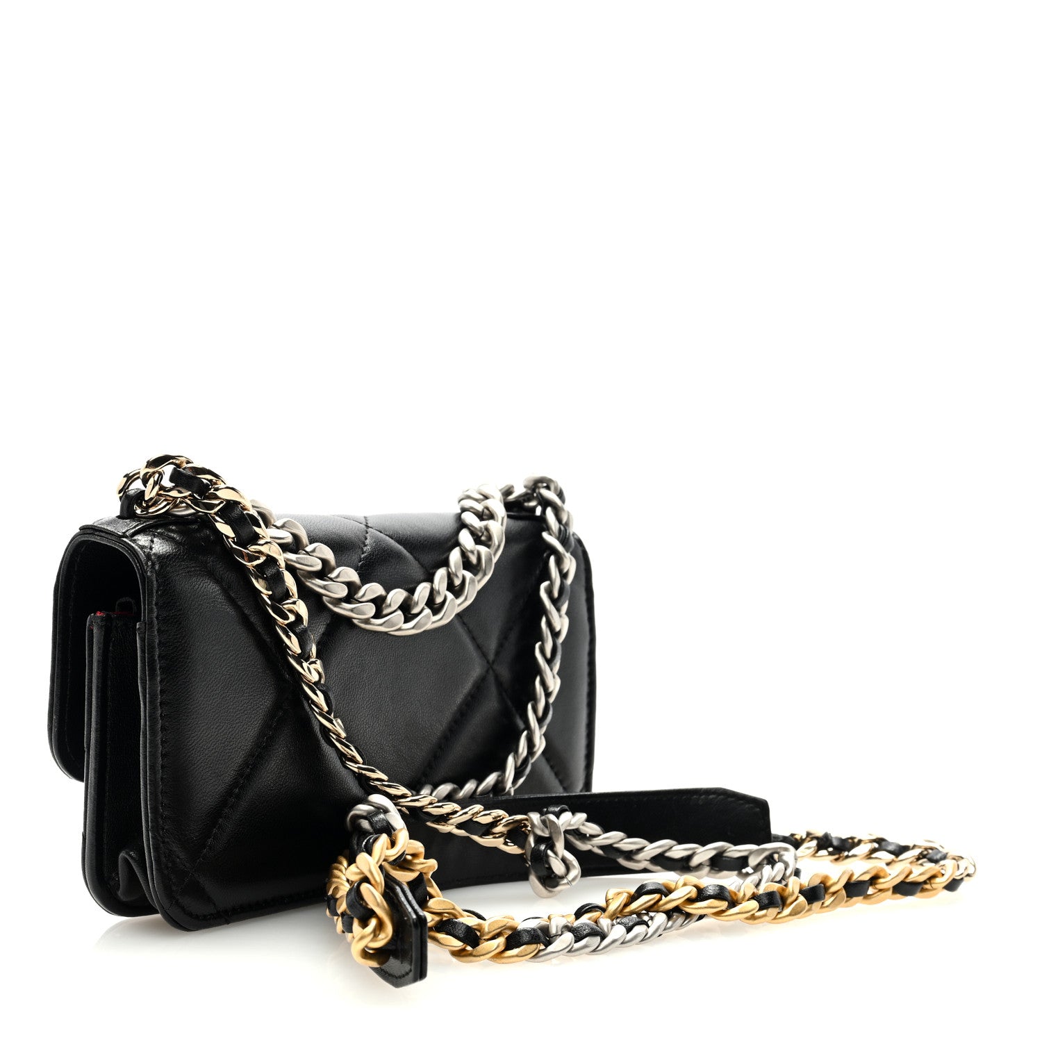 Chanel Lambskin Quilted Chanel 19 Flap Phone Holder With Chain Black 3 of 10