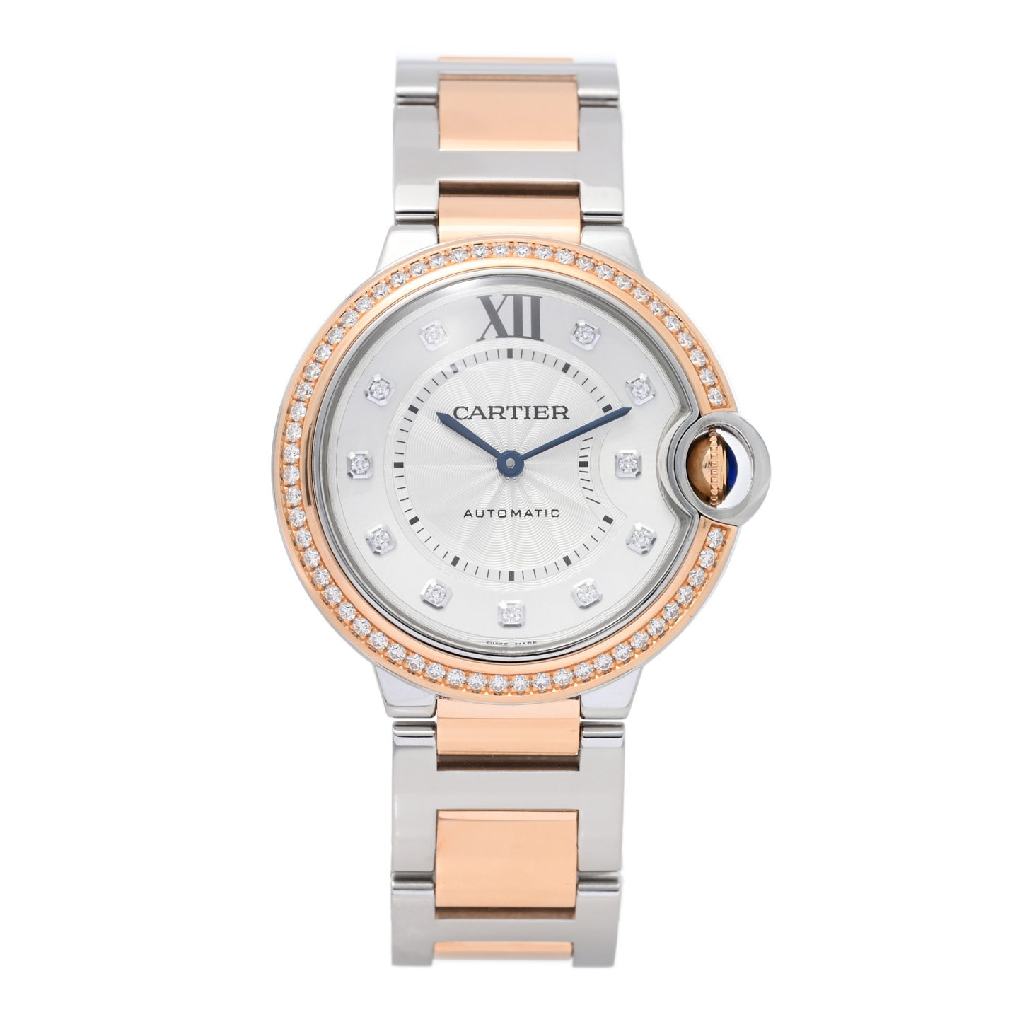 Stainless Steel 18K Pink Gold Diamond Bezel 36mm Ballon Bleu De Cartier Automatic Watch