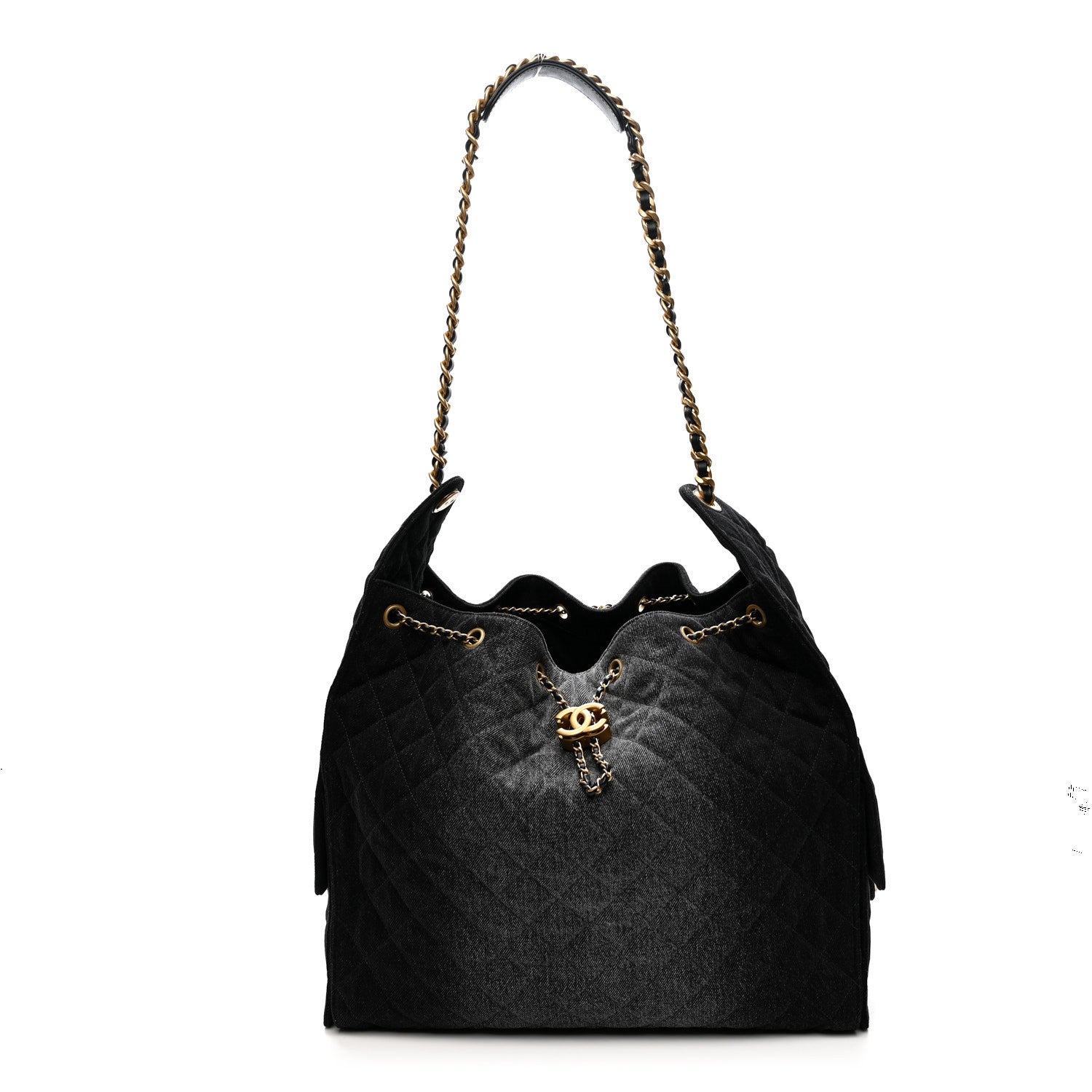 【CHANEL】 キルティング ブラックバッグ Chanel Washed Denim Quilted Large Chanel 25 Handbag Black 1659105