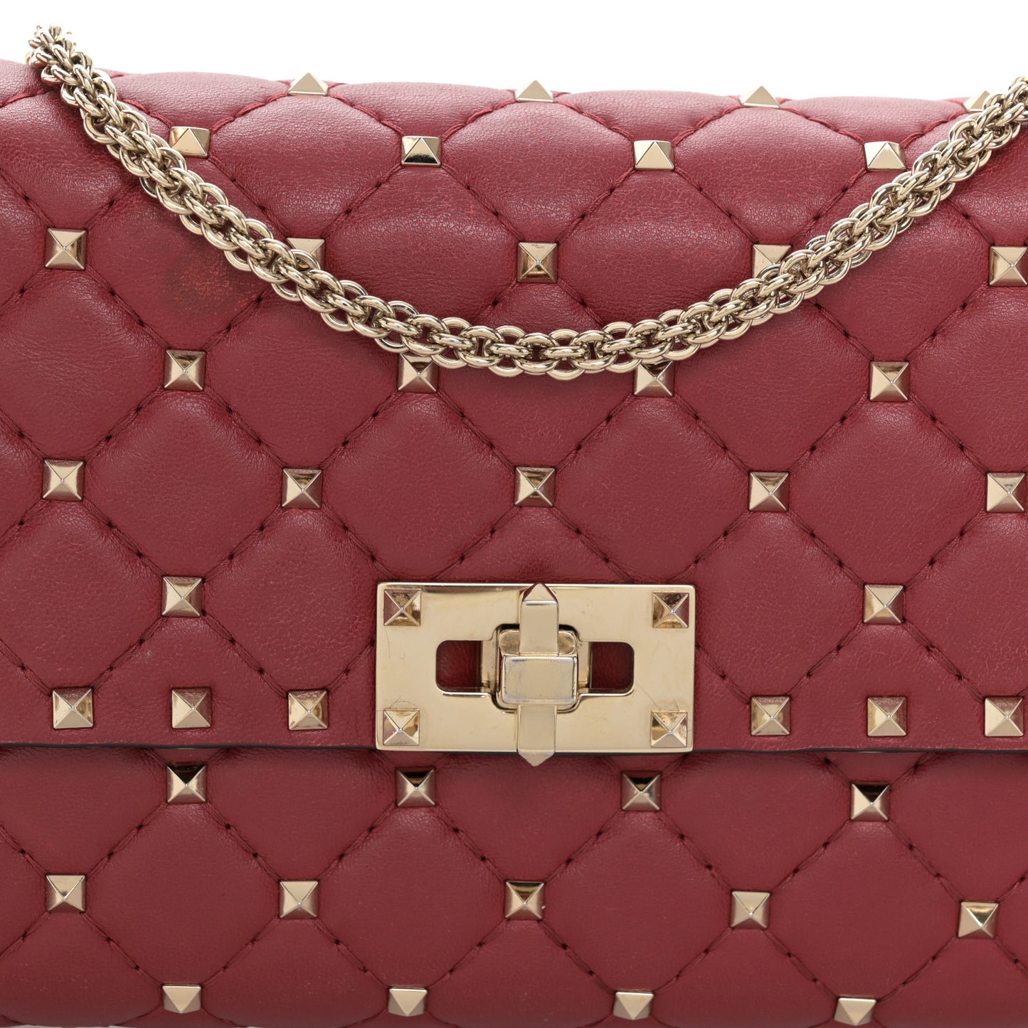 Nappa Rockstud Spike Wallet on Chain Rubino