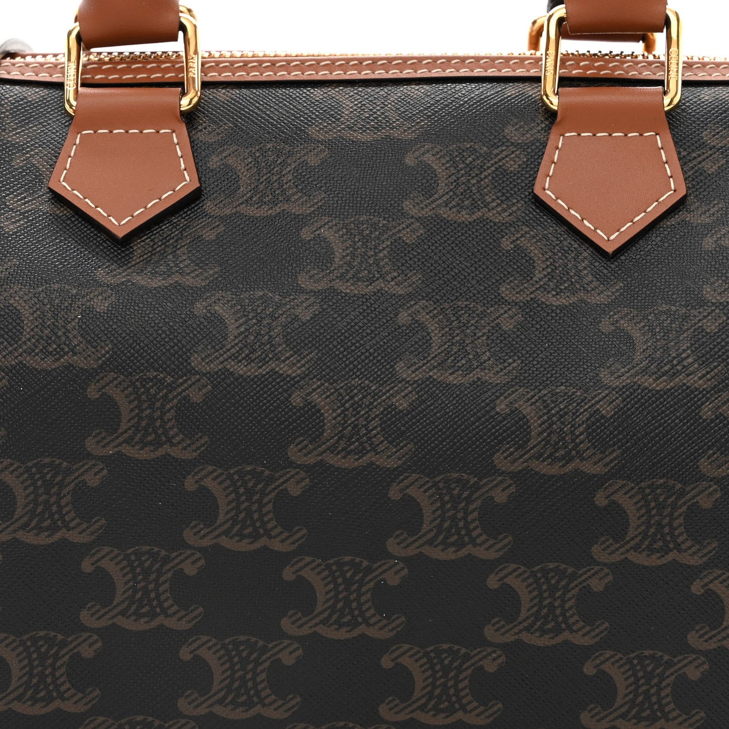 Triomphe Canvas Calfskin Small Boston Bag Tan