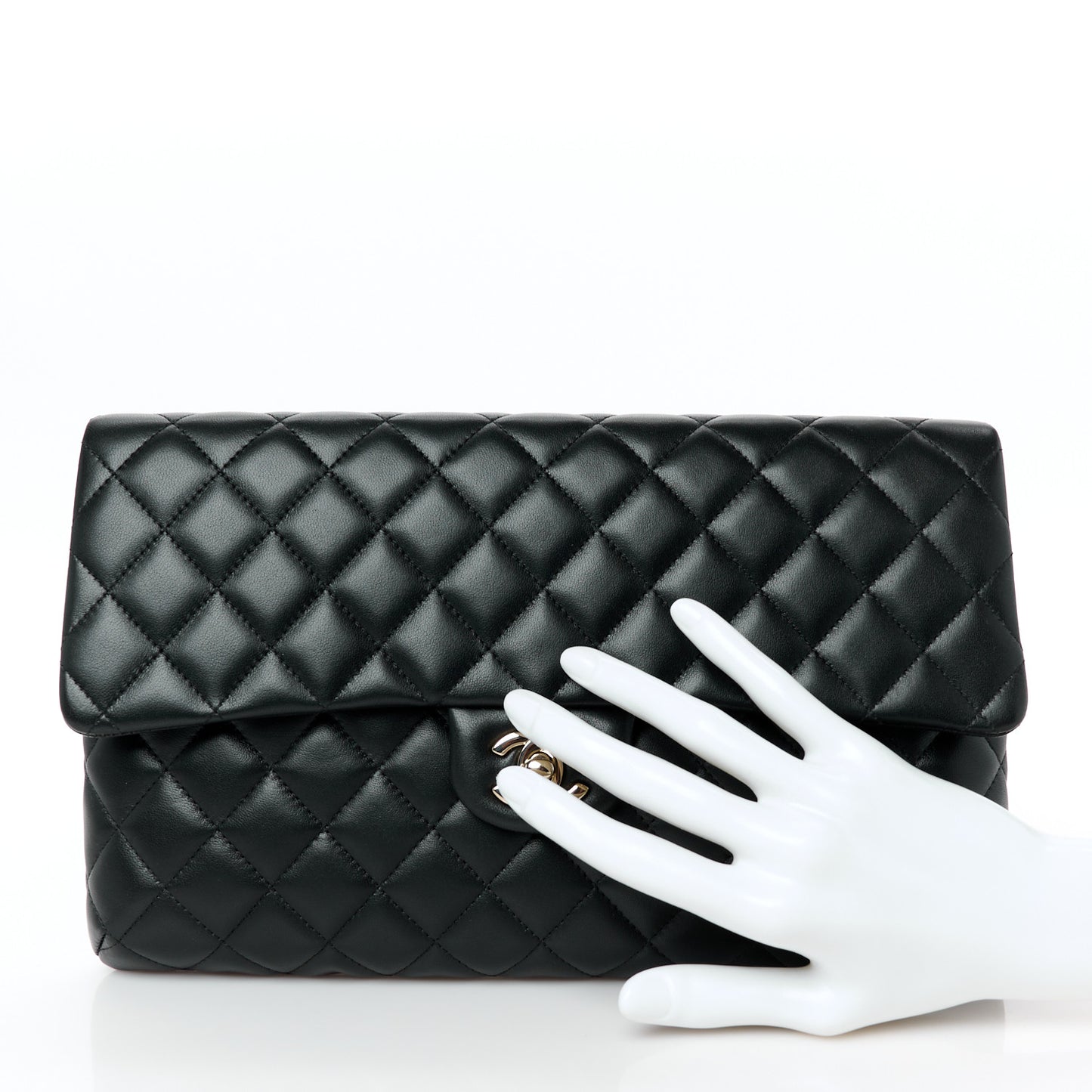 Lambskin Quilted Flap Clutch Black