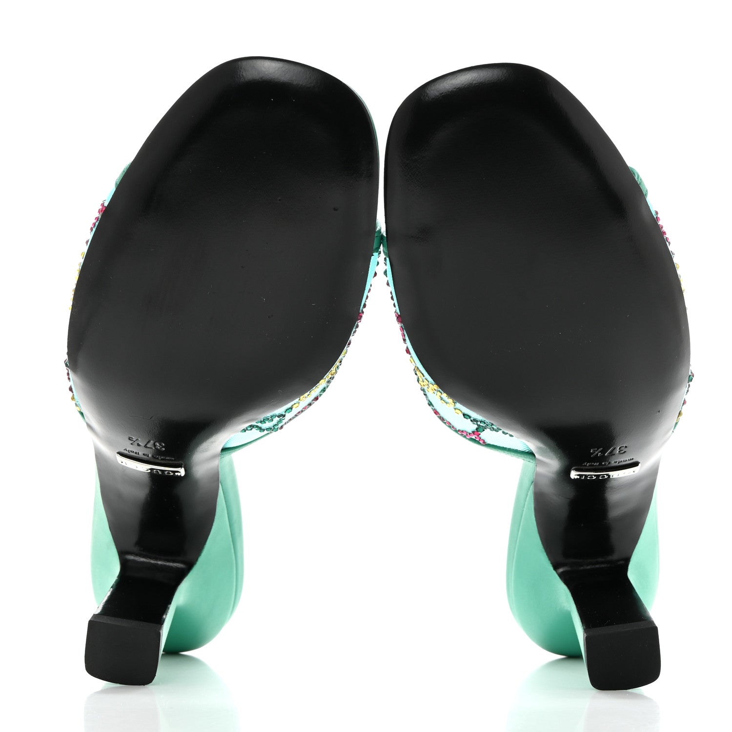 Gucci Tela Retino Nappa Crystal GG Monogram Square G 95mm Slide Sandals 37.5 Turquoise 5 of 8