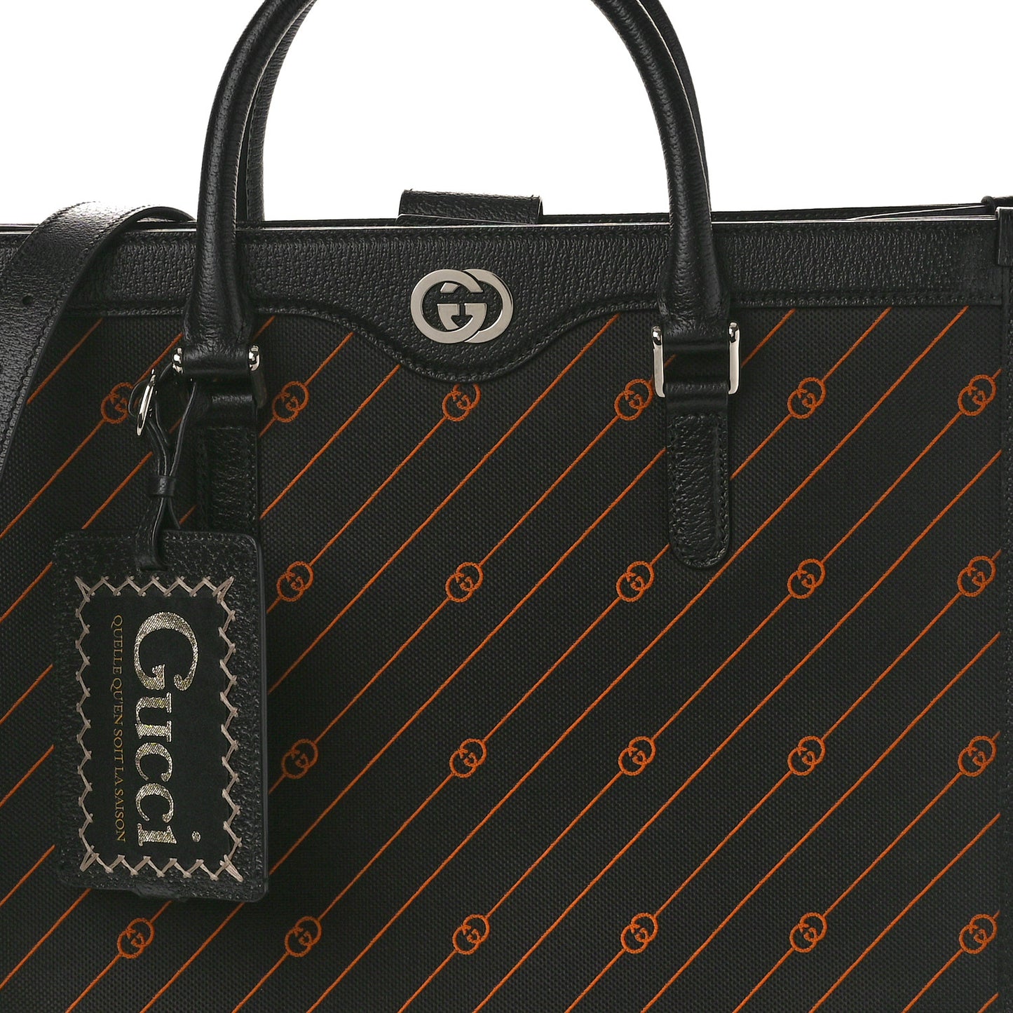 Jacquard Canvas Medium Interlocking G Tote Bag Black Orange