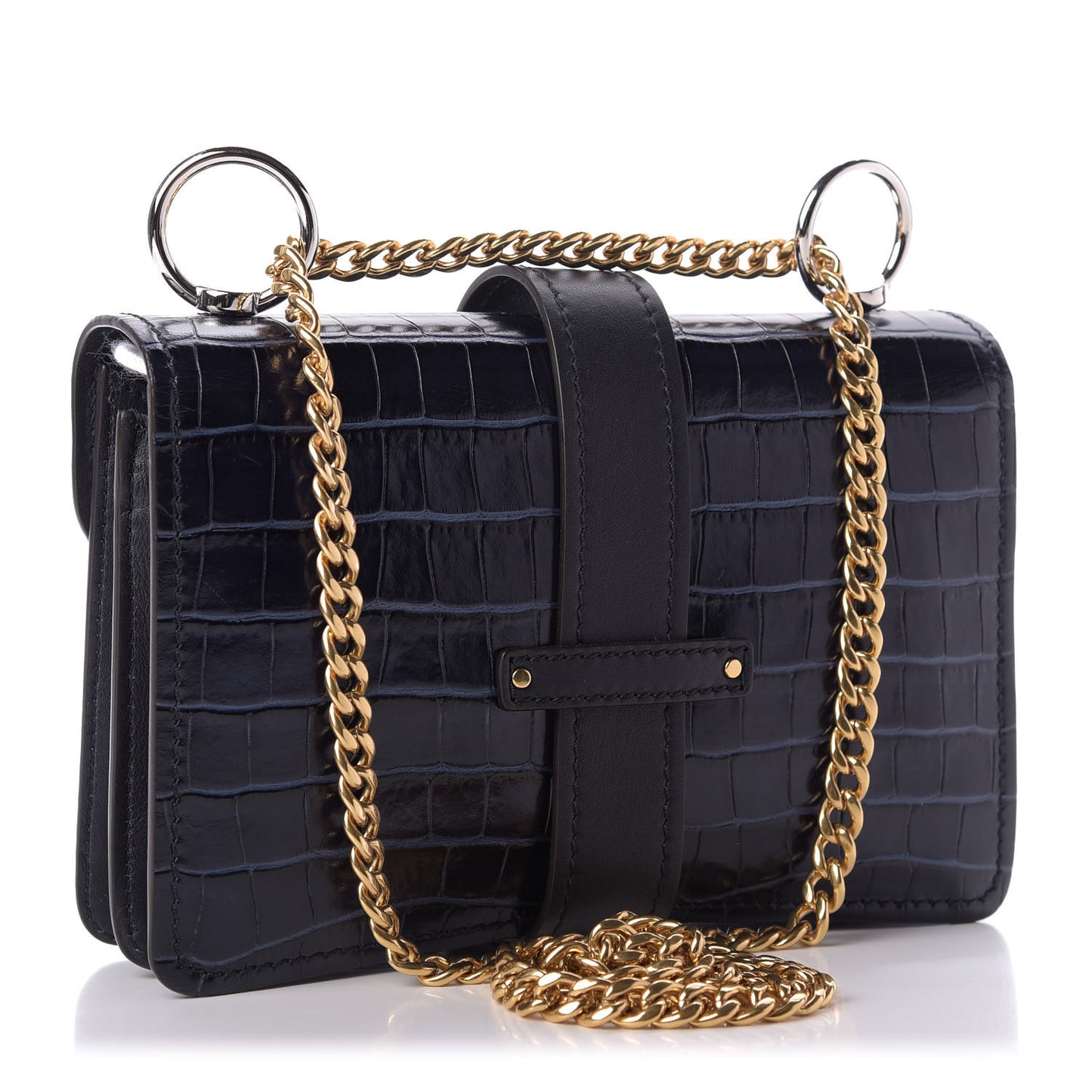 Calfskin Crocodile Embossed Aby Chain Shoulder Bag Full Blue