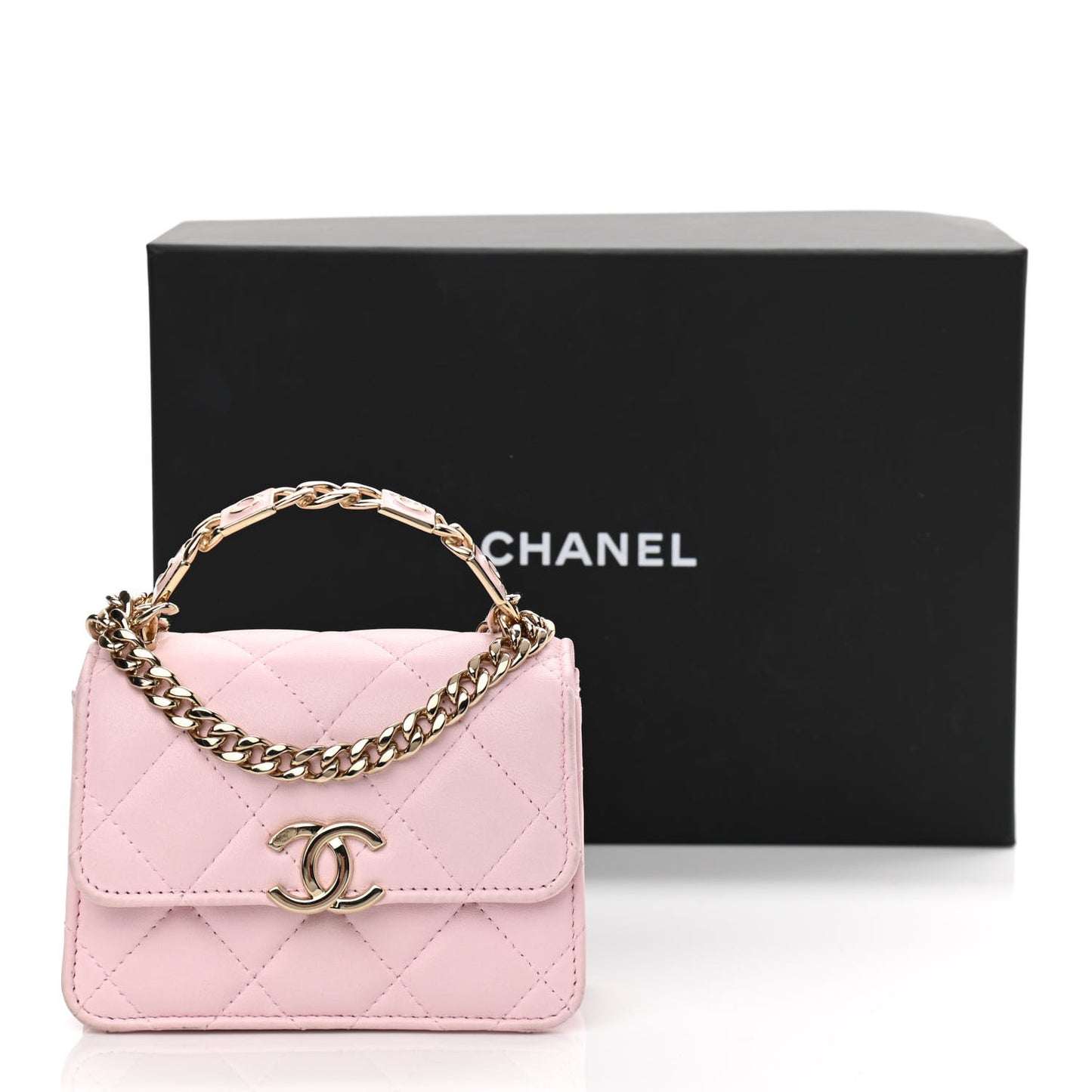 Lambskin Quilted Pick Me Up Clutch With Chain Pink