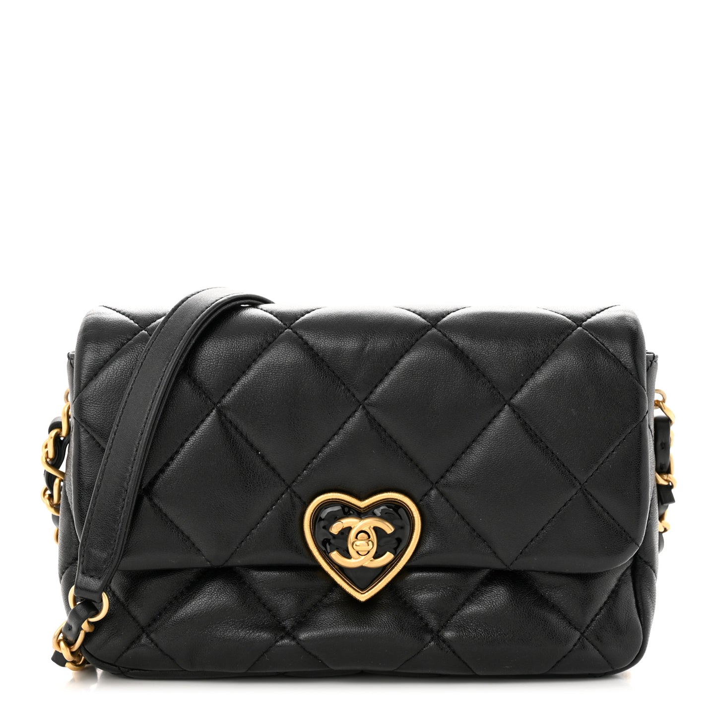 Lambskin Plexiglass Quilted Coco Love Flap Black