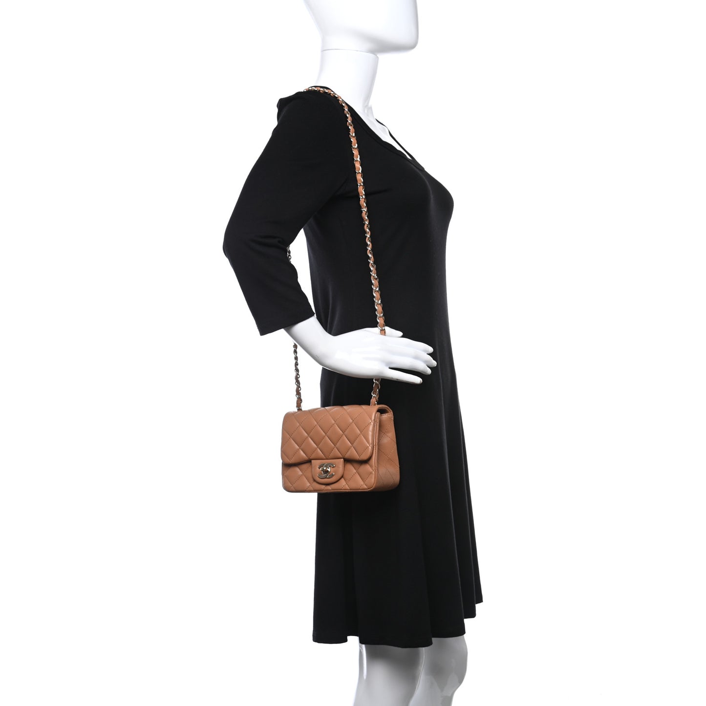 Lambskin Quilted Mini Square Flap Brown