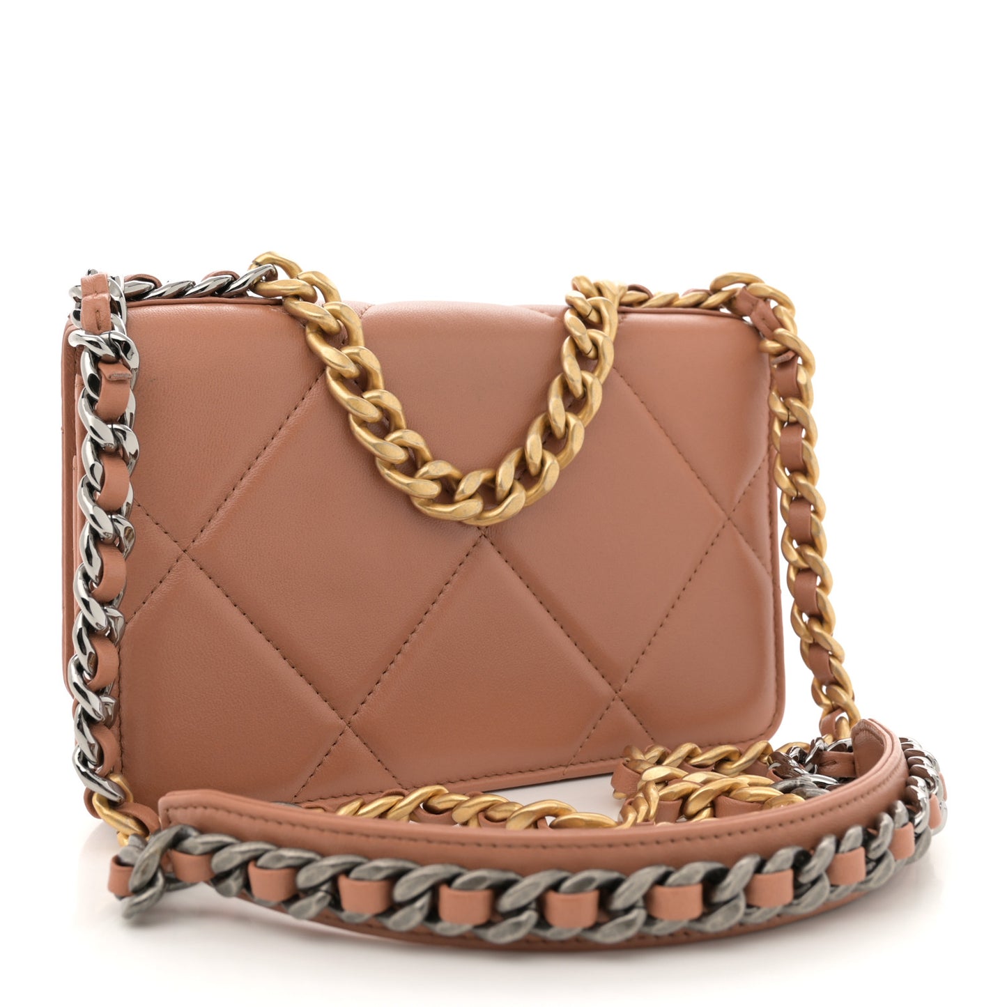 Lambskin Quilted Chanel 19 Wallet On Chain WOC Brown
